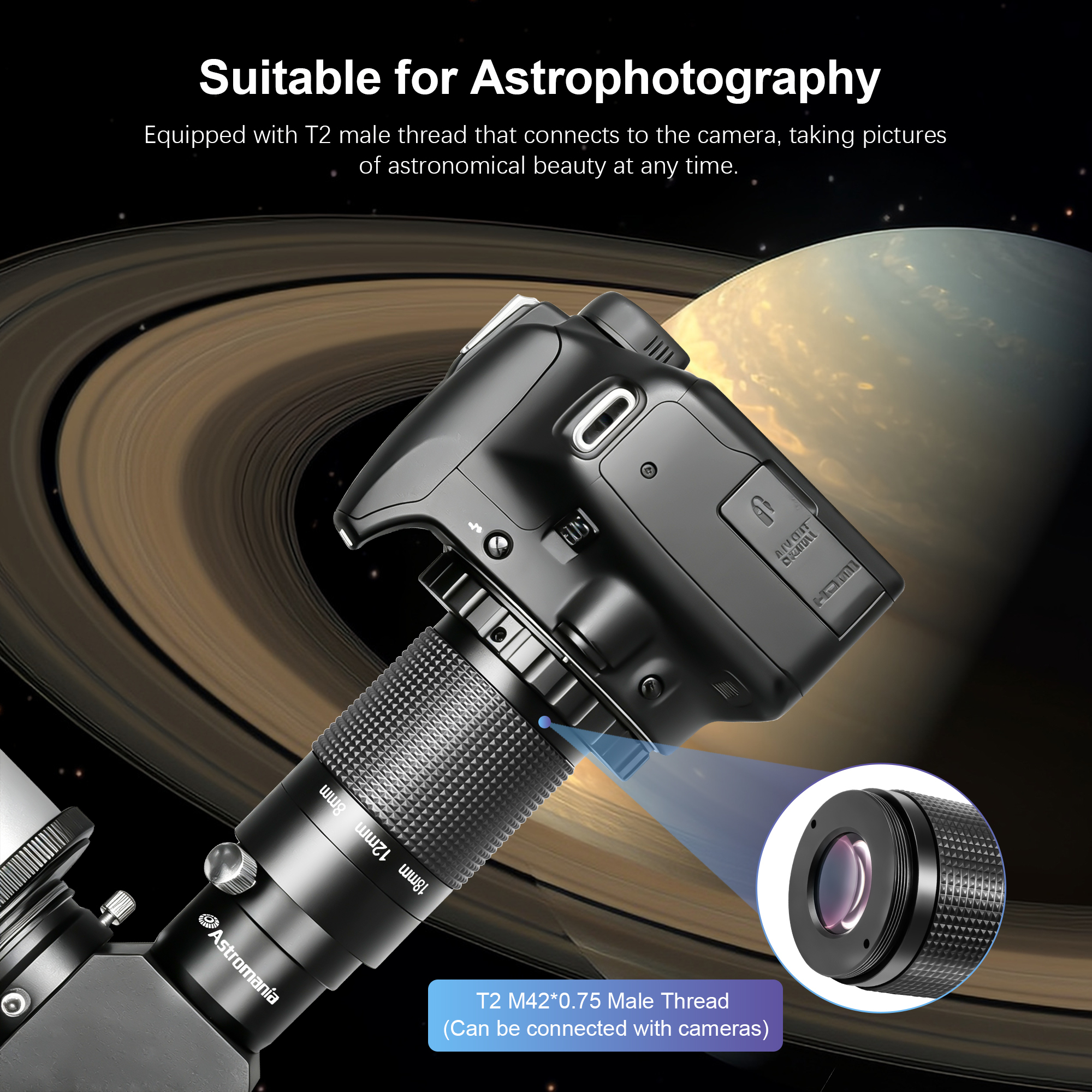 Astromania Zoom Eyepiece for Telescope, 8-24mm Wide Field Zoom Eyepiece Variable Power Design with T Thread for Telescope Photography Compatible with Telescope That Accept Telescope Eyepiece 1.25 Inch