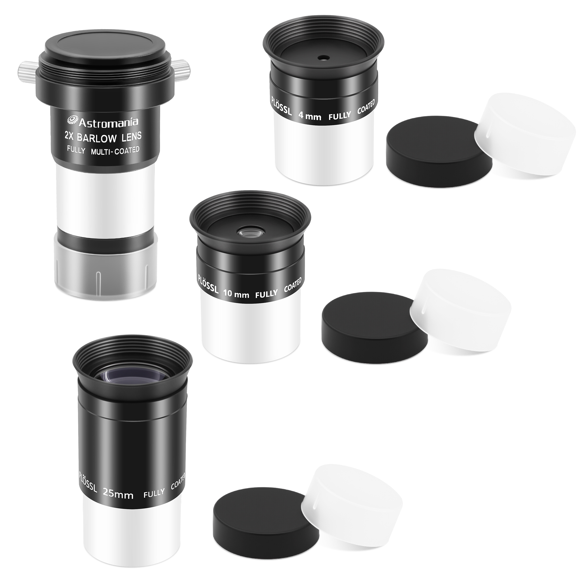 Astromania Telescope Accessory Kit Eyepiece Set with Three Plossl Eyepieces Including 4mm 10mm 25mm and Barlow Lens 2x, FMC Telescope Lense for 1.25 inch Astronomical Telescopes & Astronomy Filters