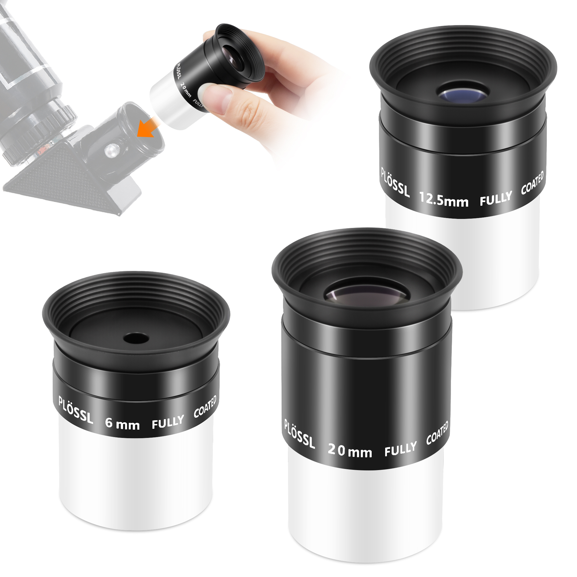 Astromania Telescope Eyepiece Set 1.25 Inch, Plossl Eyepiece Kit Includes 6mm 12.5mm 20mm Telescope Lense 4-Element Fully Multi-Coated & Filter Thread, Telescope Accessory Kit for Astronomy Telescopes