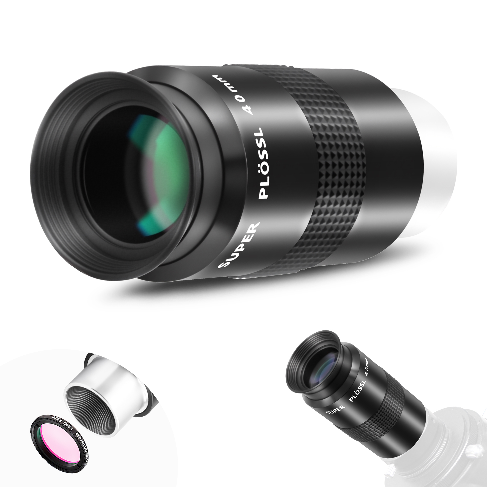 Astromania Telescope Eyepiece 40mm, Super Plossl Telescope Eyepiece 1.25 Inch 5 Element Fully MultiCoated Metal 46 Degree Apparent Field, Telescope Accessory with Filter Thread for Astronomy Telescope