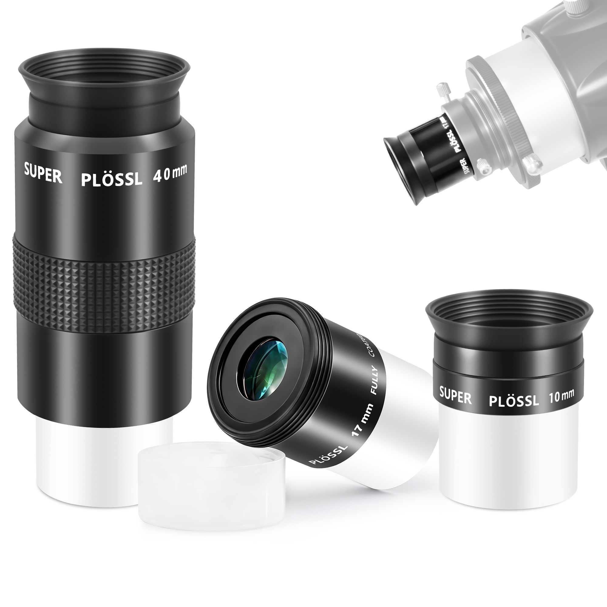 Astromania Telescope Eyepiece Set 1.25 Inch Super Plossl Eyepiece Set 10mm 17mm 40mm, 5 Element Fully Multi Coated Metal 52 Degree Apparent Field, Telescope Accessory Set for Astronomy Telescope