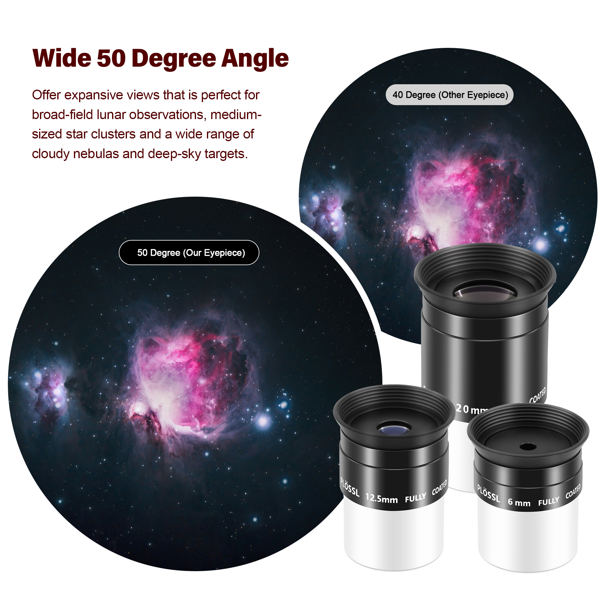 Astromania Telescope Eyepiece Set 1.25 Inch, Plossl Eyepiece Kit Includes 6mm 12.5mm 20mm Telescope Lense 4-Element Fully Multi-Coated & Filter Thread, Telescope Accessory Kit for Astronomy Telescopes