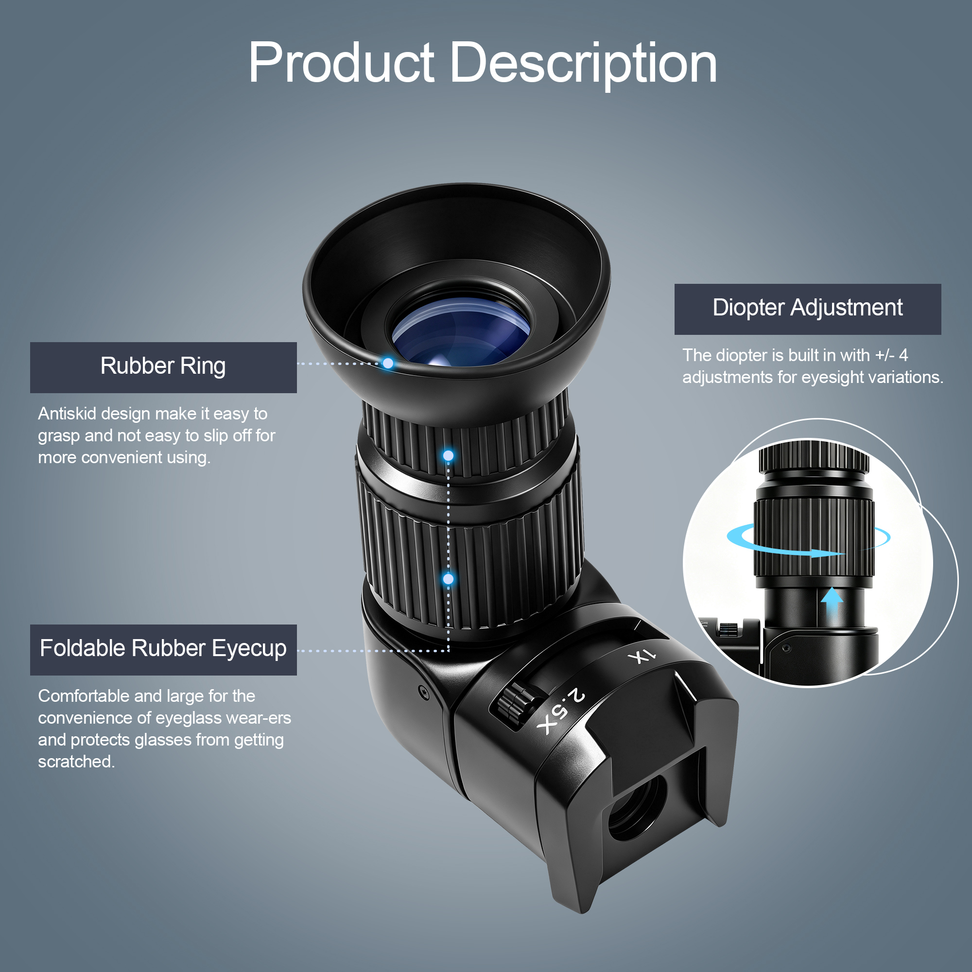 Astromania 1X/2.5X Magnification Right Angle Viewfinder with 6 Mounting Adapters for DSLR Camera Such as Canon, Nikon, Pentax, Minolta, Dynax,S amsung