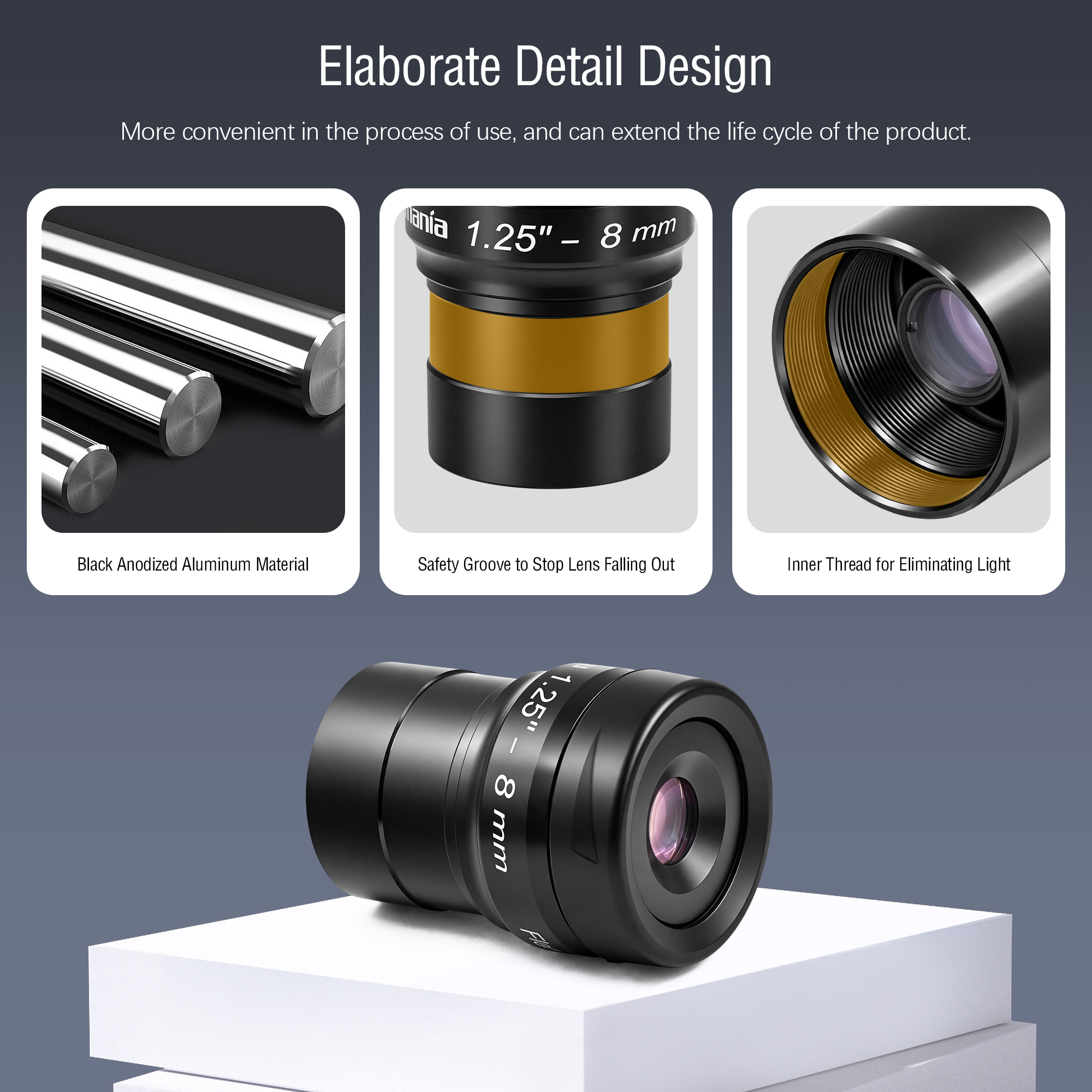 Astromania Telescope Eyepiece Flat Field Eyepiece 8mm Fully Mutil Coated 1.25 inch Metal 65 Degree Ultra Wide Angle Telescope Accessory for Astronomy Telescope, Flat Image Field & Crystal Clear Images
