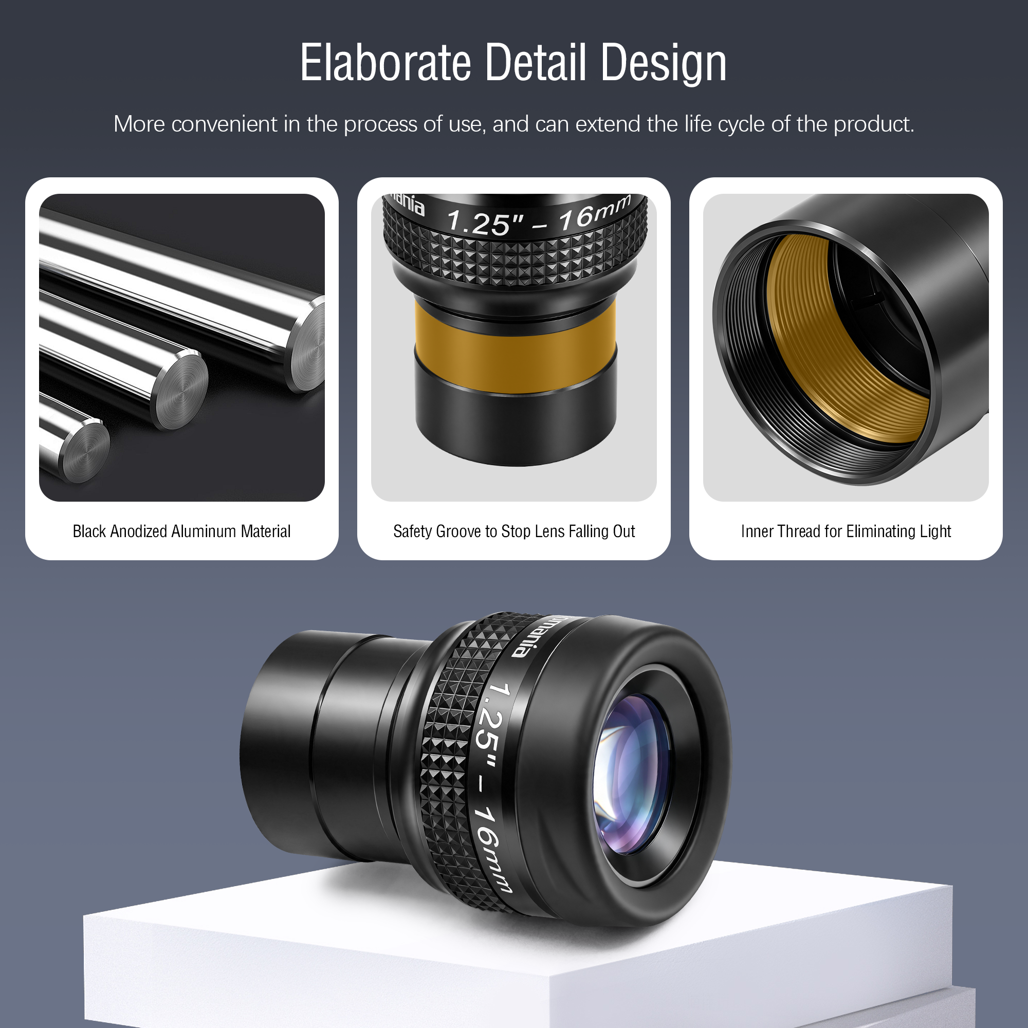 Astromania Telescope Eyepiece Flat Field Eyepiece 16mm Fully Mutil Coated 1.25 inch Metal 65 Degree Ultra Wide Angle Telescope Accessory for Astronomy Telescope, Flat Image Field & Crystal Clear Image