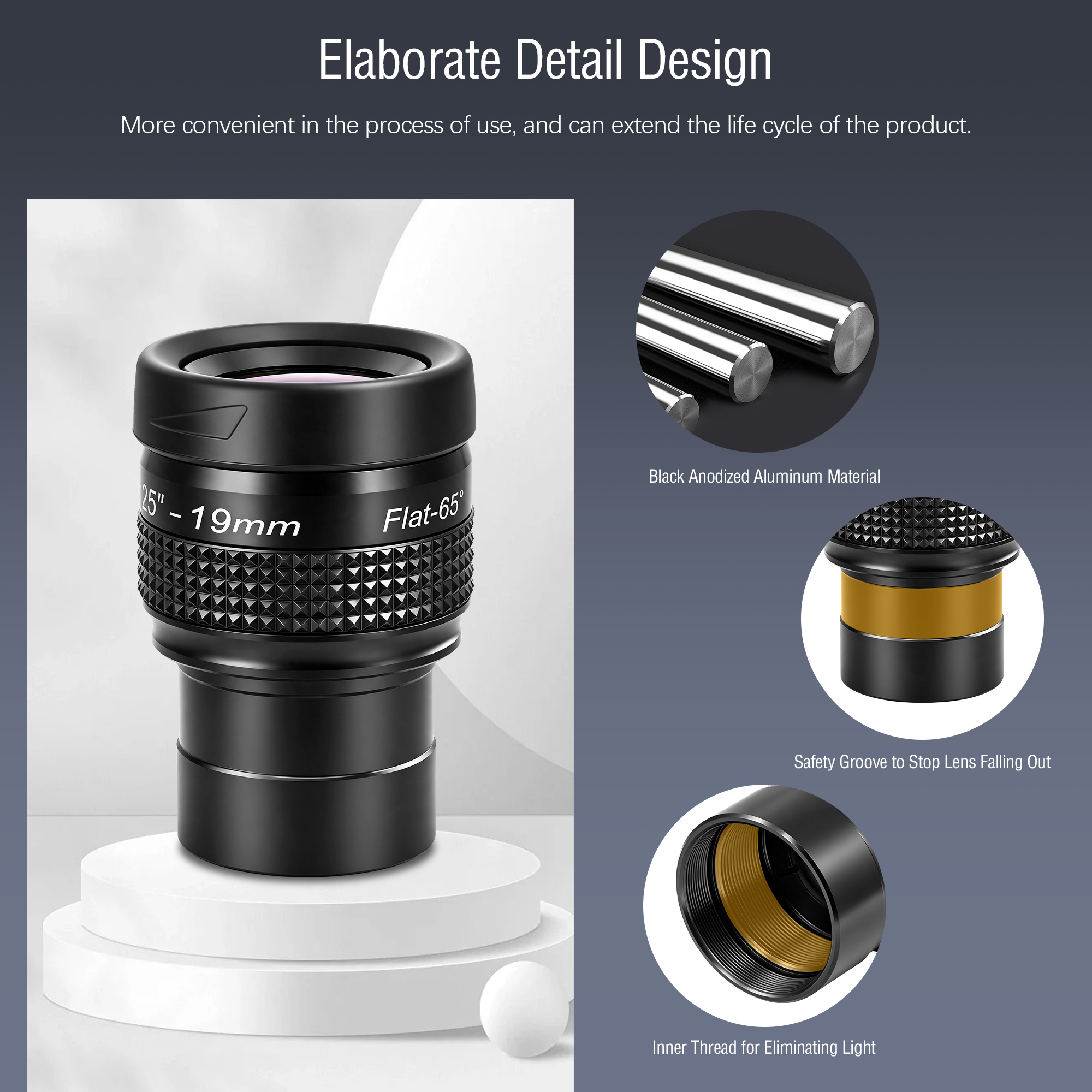 Astromania Telescope Eyepiece Flat Field Eyepiece 19mm Fully Mutil Coated 1.25 inch Metal 65 Degree Ultra Wide Angle Telescope Accessory for Astronomy Telescope, Flat Image Field & Crystal Clear Image