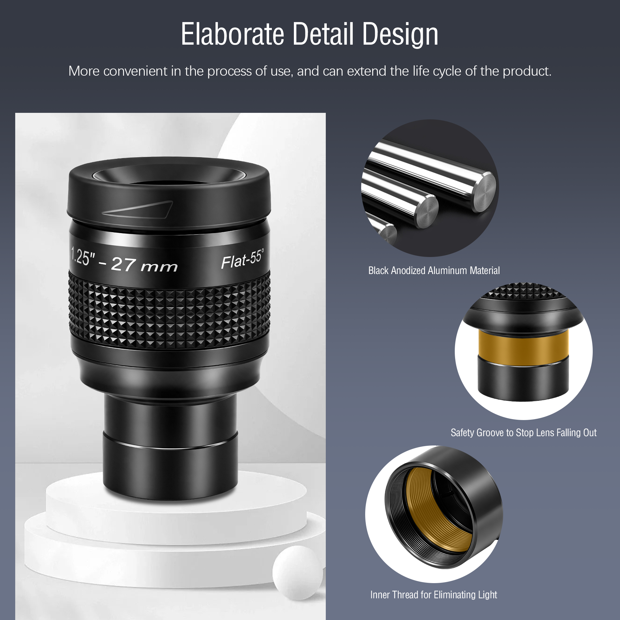 Astromania Telescope Eyepiece Flat Field Eyepiece 27mm Fully Mutil Coated 1.25 inch Metal 55 Degree Ultra Wide Angle Telescope Accessory for Astronomy Telescope, Flat Image Field & Crystal Clear Image