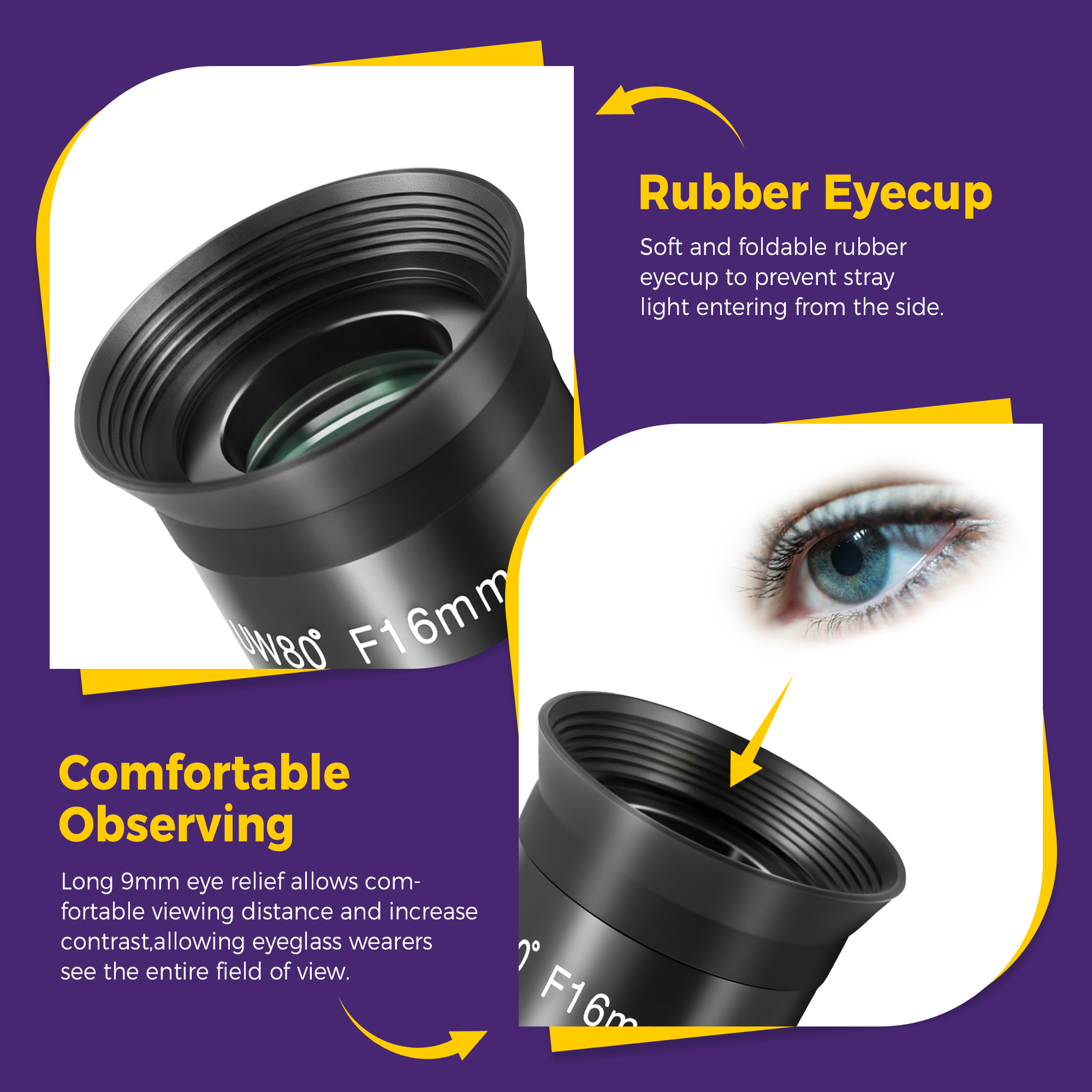 Astromania Telescope Eyepiece, 80 Degree Ultra Wide Angle Eyepiece for Telescope 16mm, Fully Multi-Coated Telescope Accessories, Standard 1.25 inch Filter Thread for Planetary Astronomy Observation