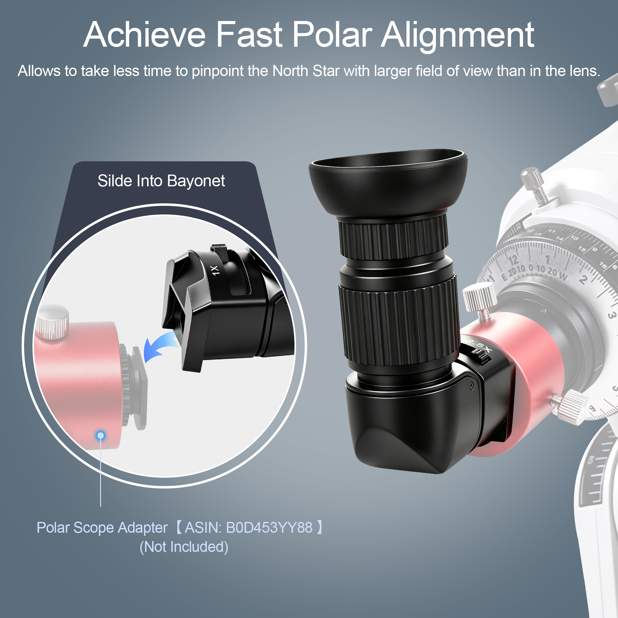 Astromania 1X/2.5X Magnification Right Angle Viewfinder with 6 Mounting Adapters for DSLR Camera Such as Canon, Nikon, Pentax, Minolta, Dynax,S amsung