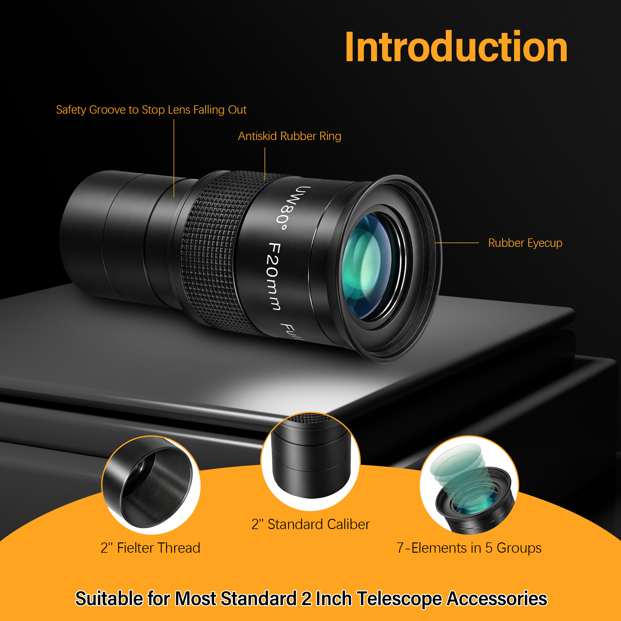 Astromania Telescope Eyepiece 2 inch 20mm - Ultra Wide 80 Degree with Fully Multi-Coated Optics - 2 inch SWA Wide Field Eyepiece Accessory for Astronomy & Stargazing - Compatible with Most Telescopes