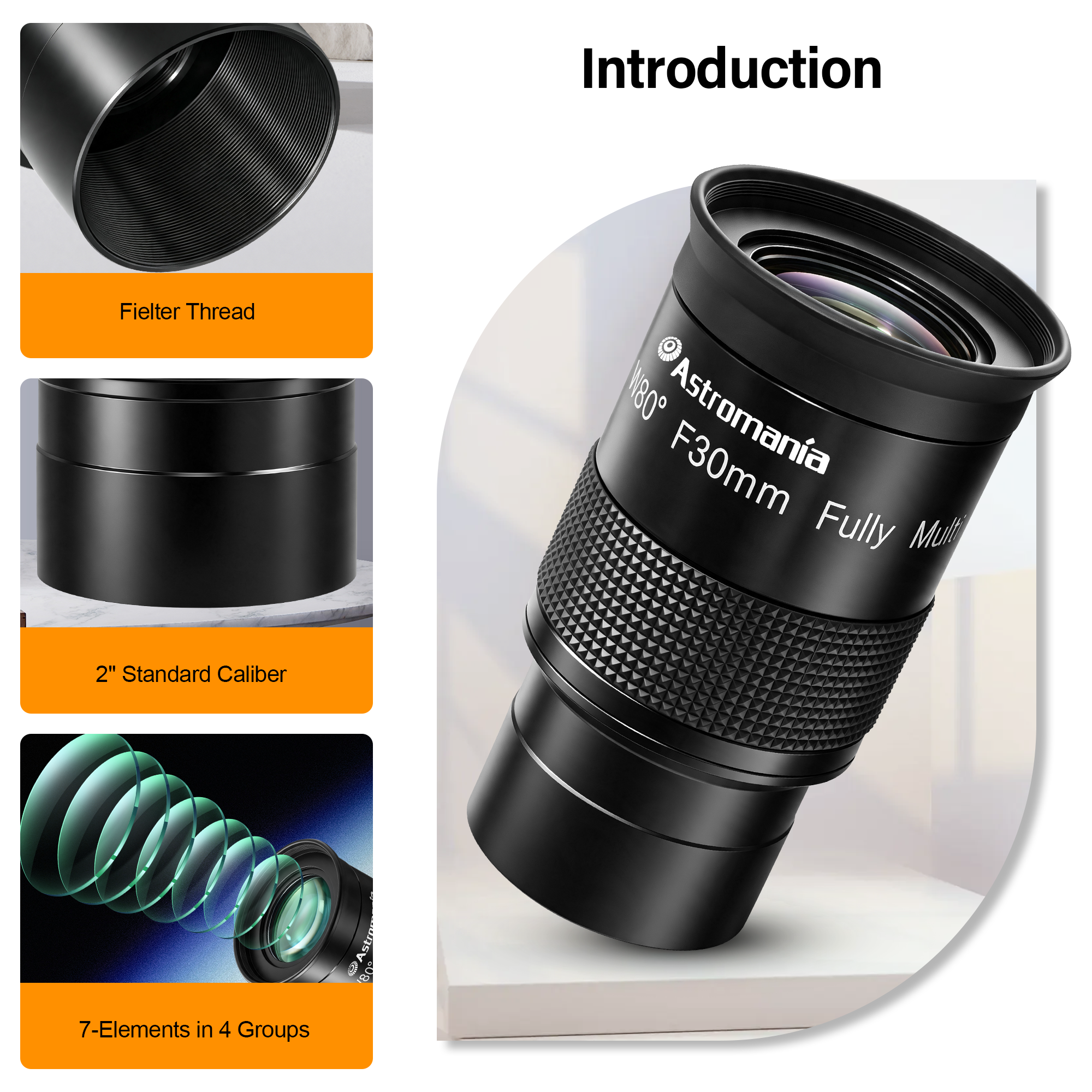 Astromania Fully Multi-coated 2" Ultra-Wide 80 Degree Eyepiece For Telescope - F30mm