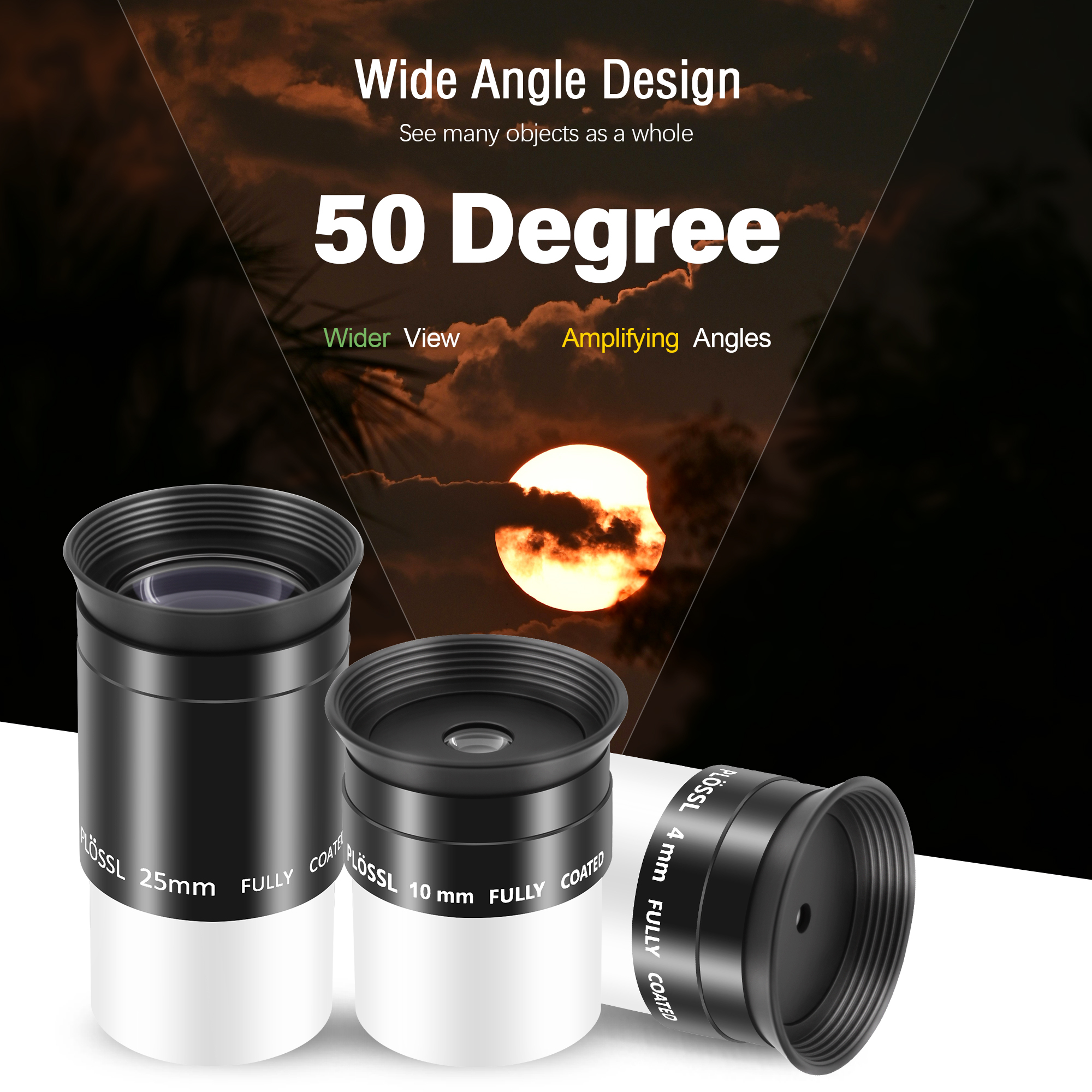 Astromania Telescope Accessory Kit Eyepiece Set with Three Plossl Eyepieces Including 4mm 10mm 25mm and Barlow Lens 2x, FMC Telescope Lense for 1.25 inch Astronomical Telescopes & Astronomy Filters