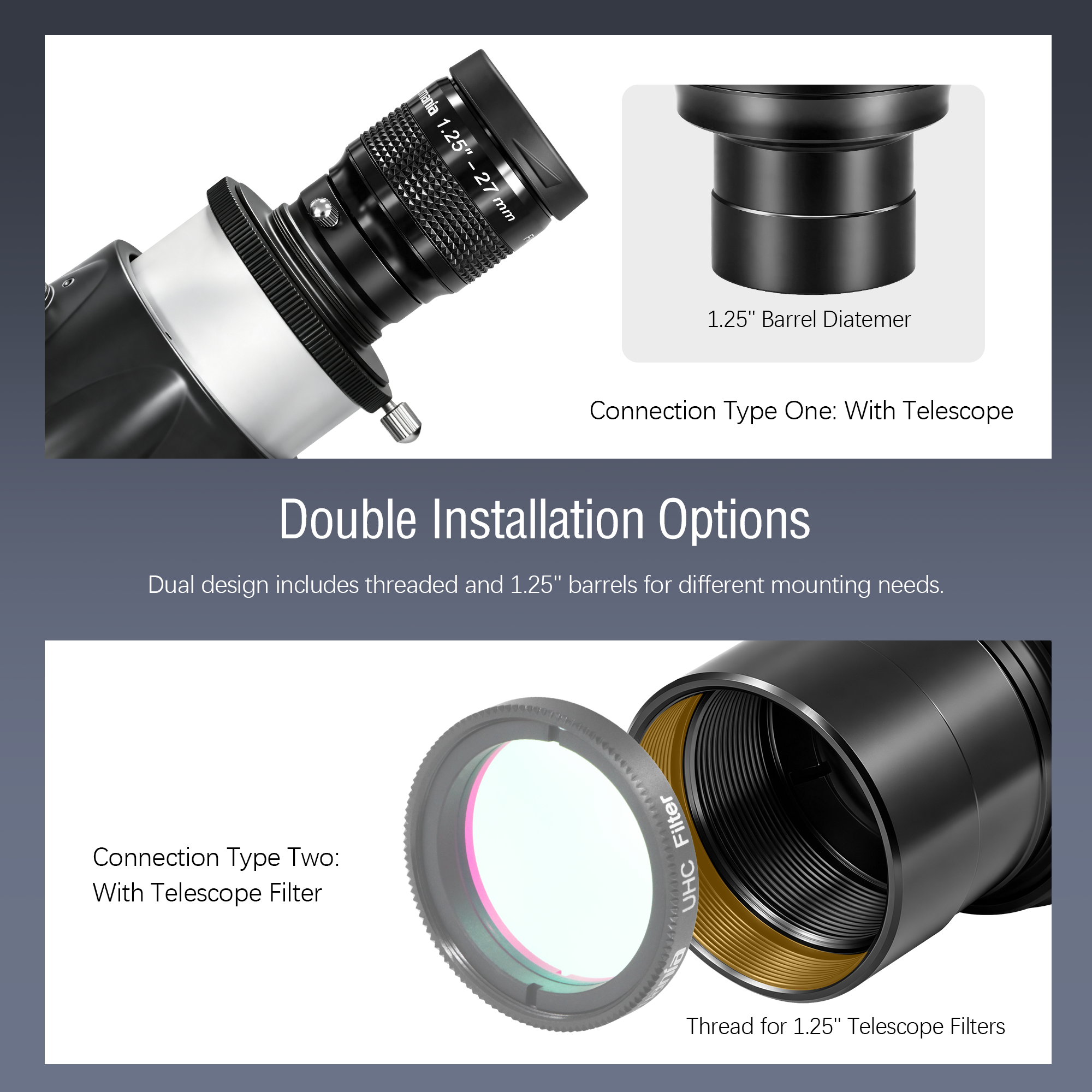 Astromania Telescope Eyepiece Flat Field Eyepiece 27mm Fully Mutil Coated 1.25 inch Metal 55 Degree Ultra Wide Angle Telescope Accessory for Astronomy Telescope, Flat Image Field & Crystal Clear Image