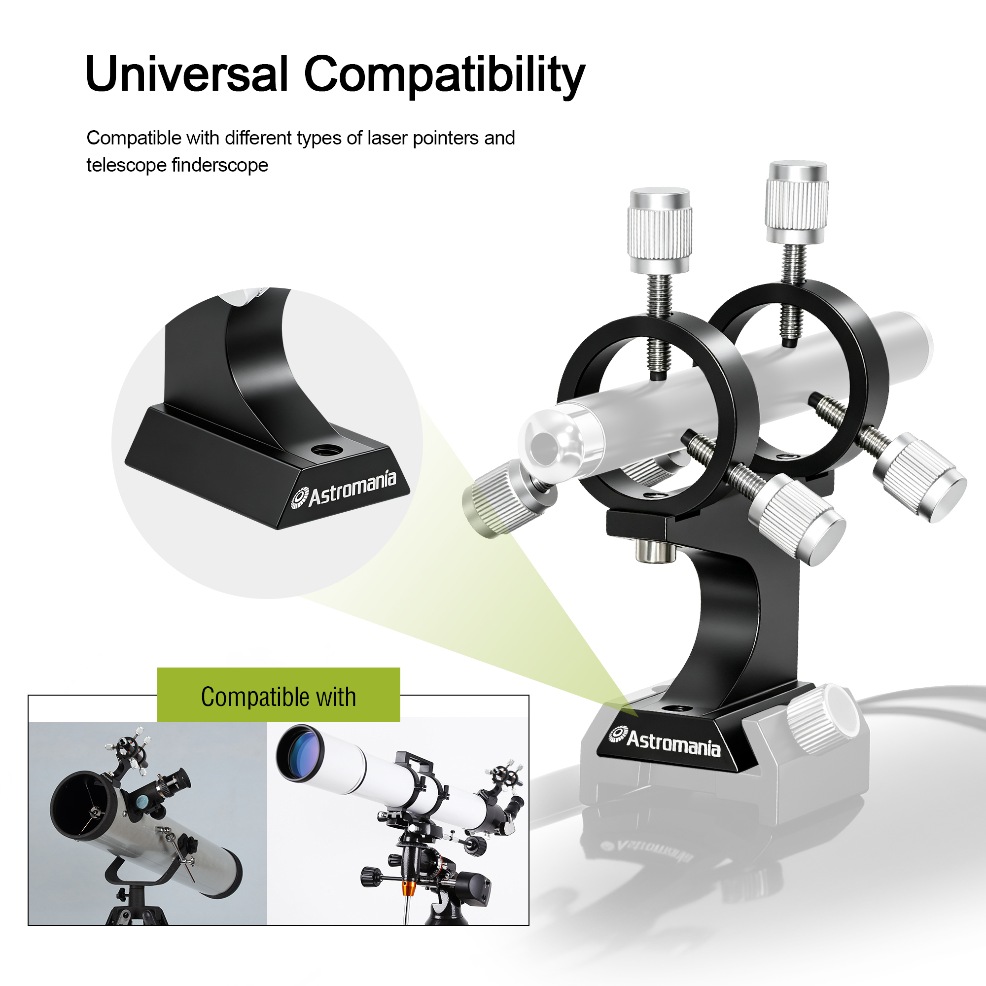 Astromania Aluminum Alloy Adjustable Laser Finder Scope Mounting Bracket with 1/4 Screw- 30mm Inside Diameter (Pair) - for Astronomy Laser Pointer