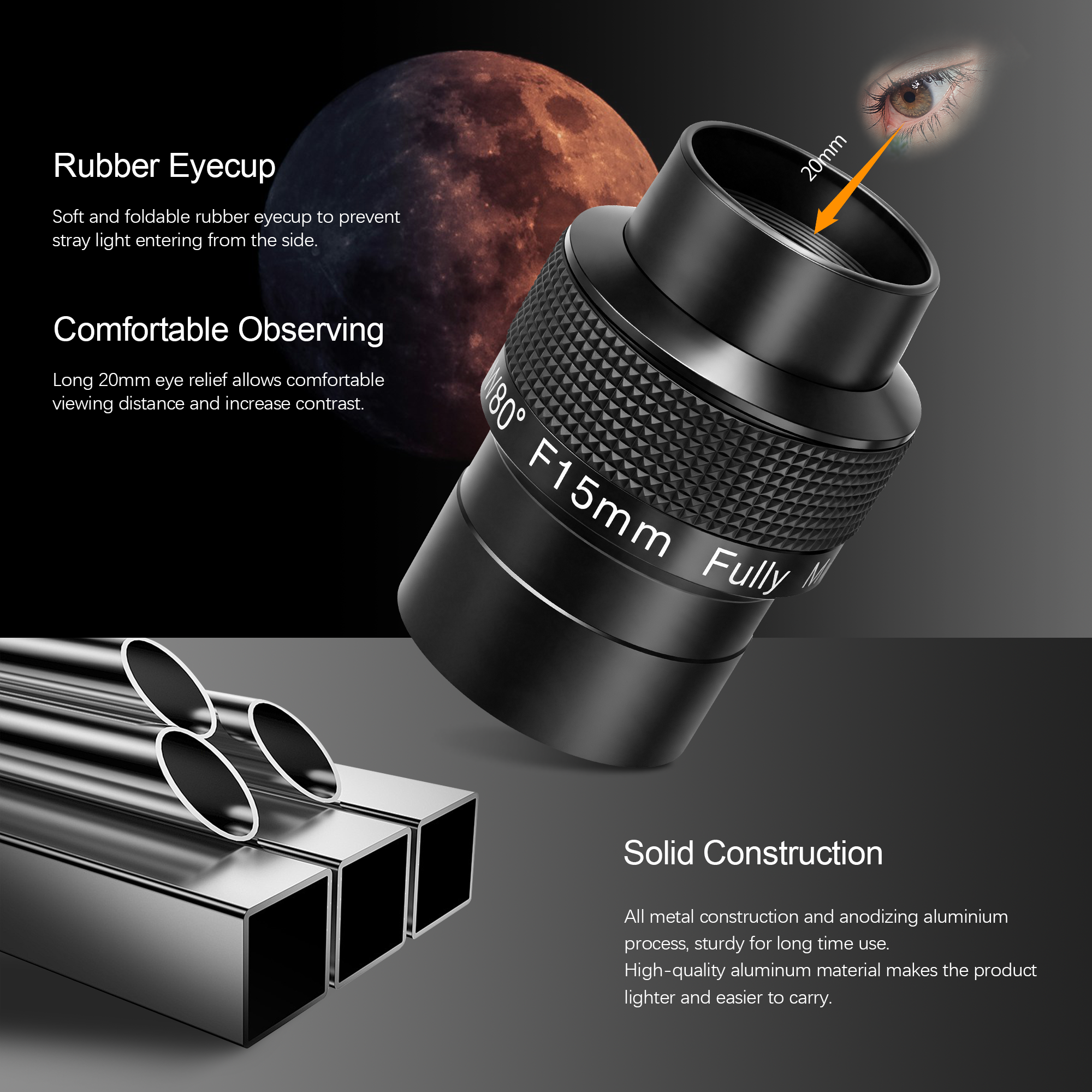 Astromania Telescope Eyepiece 2 inch 15mm - Ultra Wide 80 Degree with Fully Multi-Coated Optics - 2 inch SWA Wide Field Eyepiece Accessory for Astronomy & Stargazing - Compatible with Most Telescopes