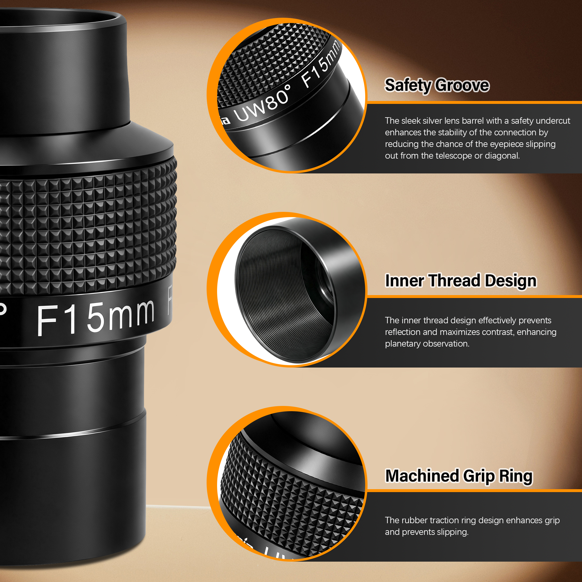 Astromania Telescope Eyepiece 2 inch 15mm - Ultra Wide 80 Degree with Fully Multi-Coated Optics - 2 inch SWA Wide Field Eyepiece Accessory for Astronomy & Stargazing - Compatible with Most Telescopes