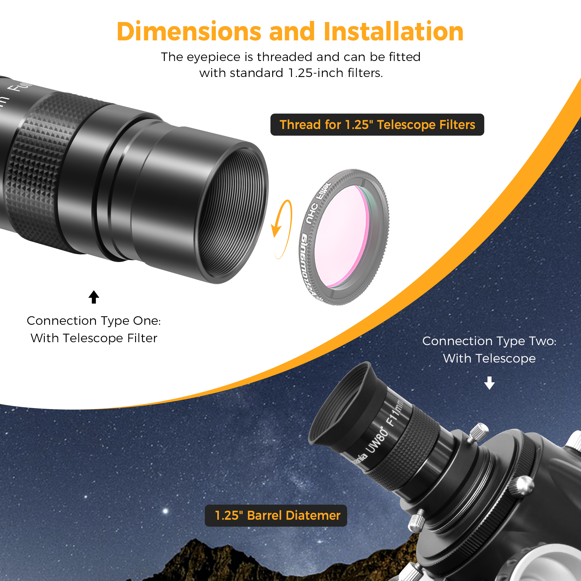 Astromania Telescope Eyepiece, 80 Degree Ultra Wide Angle Eyepiece for Telescope 11mm, Fully Multi-Coated Telescope Accessories, Standard 1.25 inch Filter Thread for Planetary Astronomy Observation
