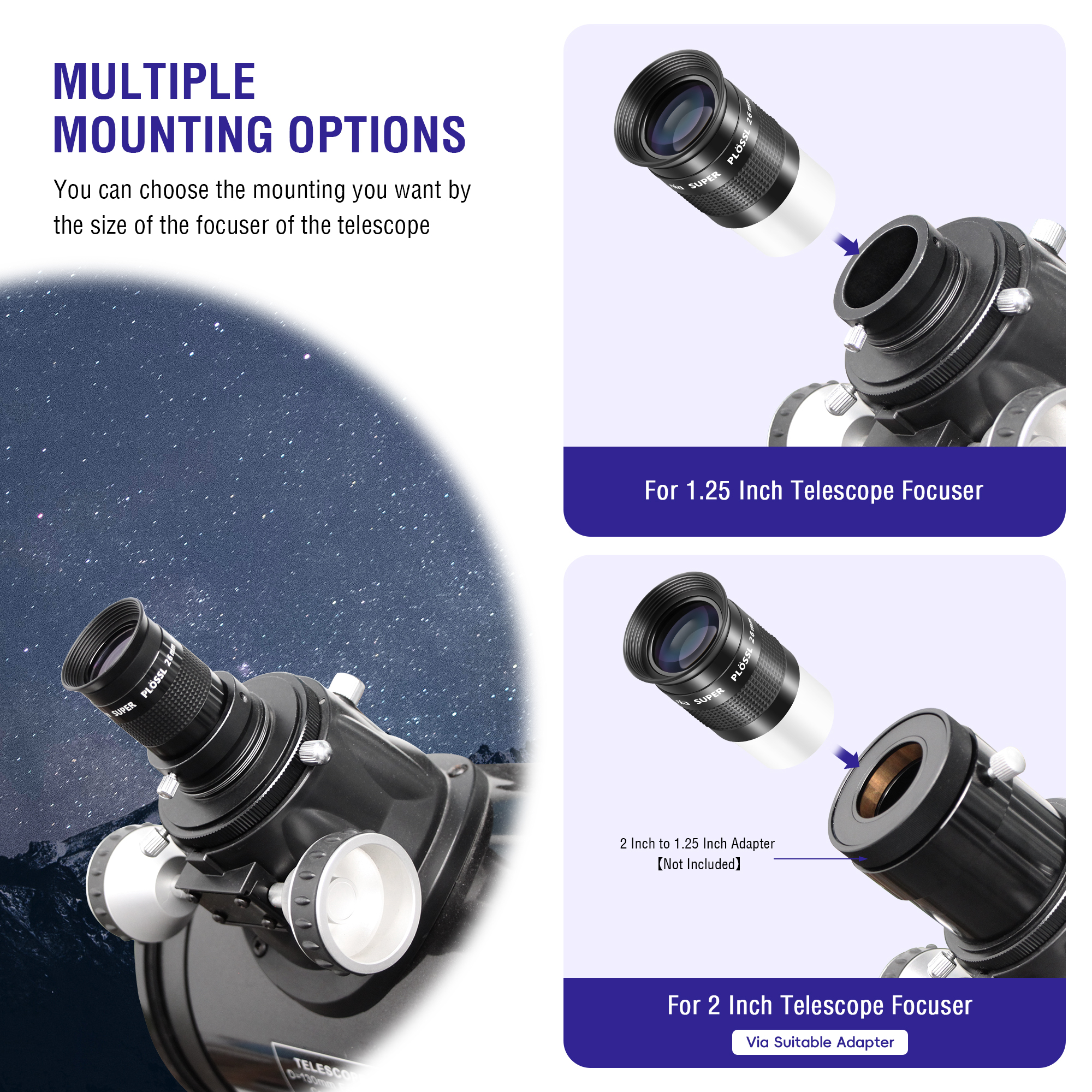 Astromania Eyepiece 26mm Telescope Lense for Astronomy Telescopes, 5 Element Fully Multi-Coated 52 Degree Super Plossl Eyepiece Telescope Accessories with Threaded for Standard 1.25 Inches Filter