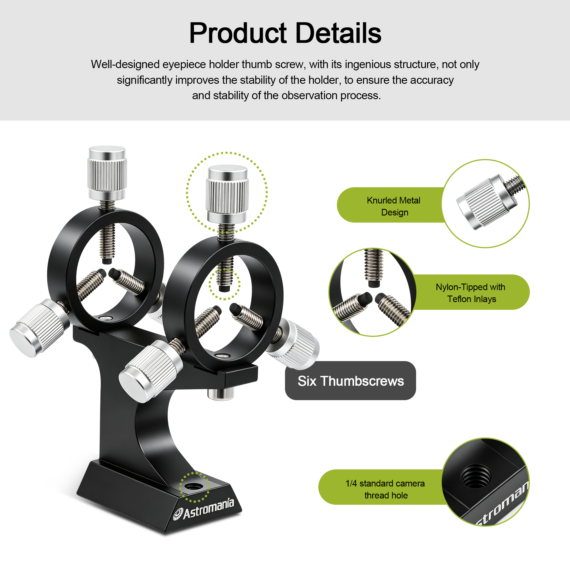 Astromania Aluminum Alloy Adjustable Laser Finder Scope Mounting Bracket with 1/4 Screw- 30mm Inside Diameter (Pair) - for Astronomy Laser Pointer