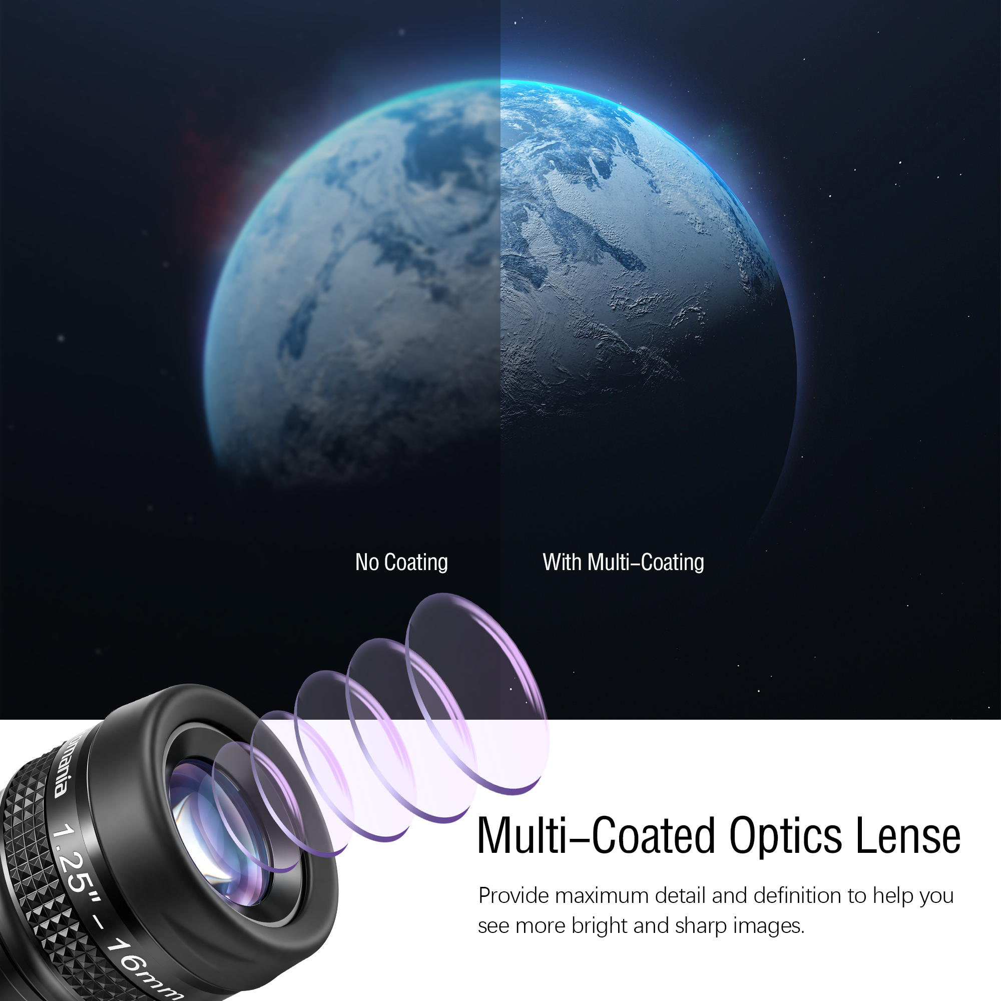 Astromania Telescope Eyepiece Flat Field Eyepiece 16mm Fully Mutil Coated 1.25 inch Metal 65 Degree Ultra Wide Angle Telescope Accessory for Astronomy Telescope, Flat Image Field & Crystal Clear Image