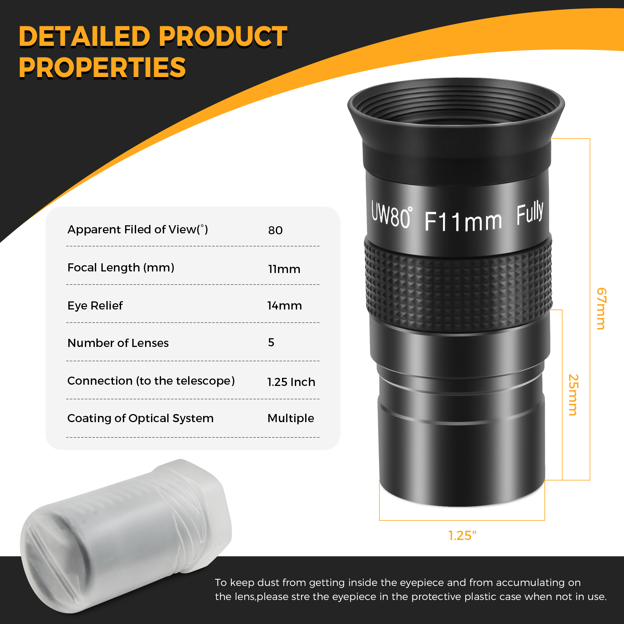Astromania Telescope Eyepiece, 80 Degree Ultra Wide Angle Eyepiece for Telescope 11mm, Fully Multi-Coated Telescope Accessories, Standard 1.25 inch Filter Thread for Planetary Astronomy Observation