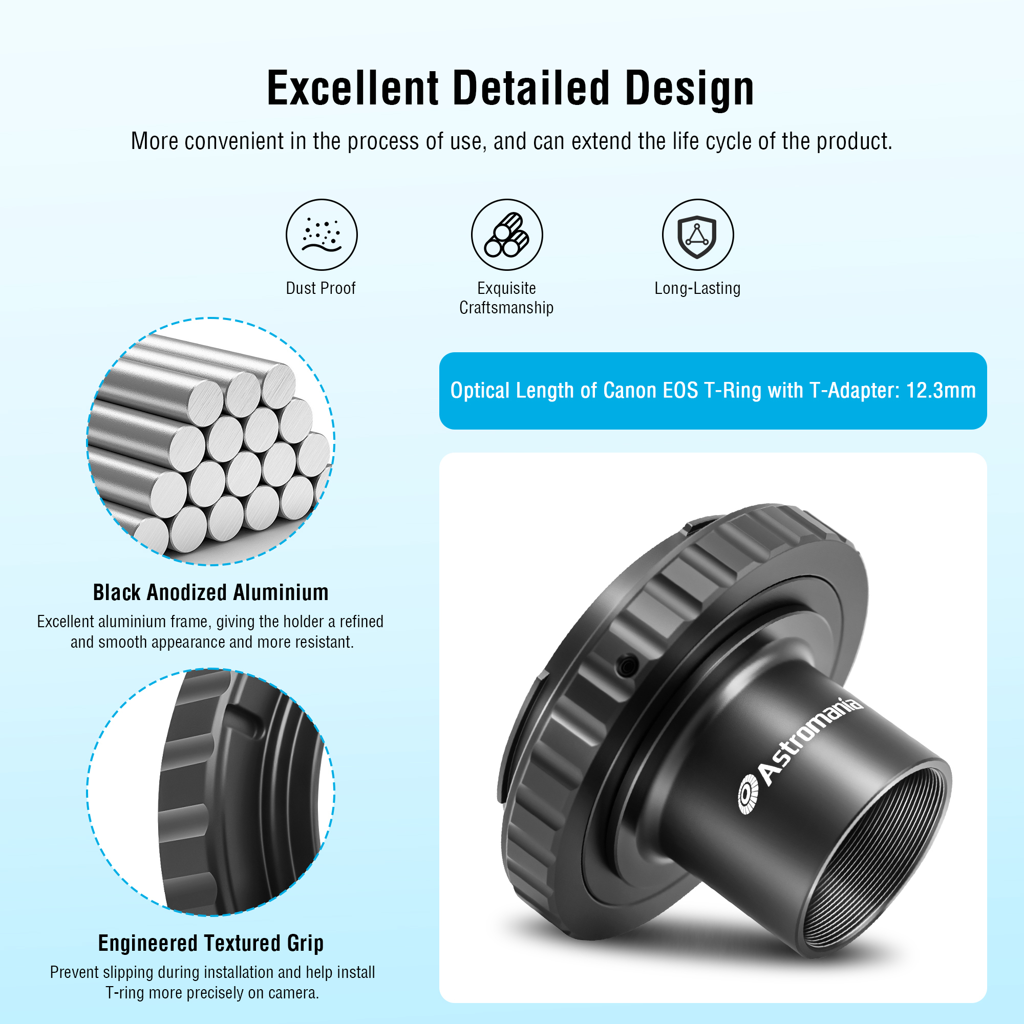 Astromania Telescope Camera Adapter, T2 T Ring and T Adapter M42x0.75 Male Thread to 1.25 Inches Telescope Photo Adapter, T-Mount Telescope Astrophotography Accessories for Canon EOS SLR/DSLR Camera