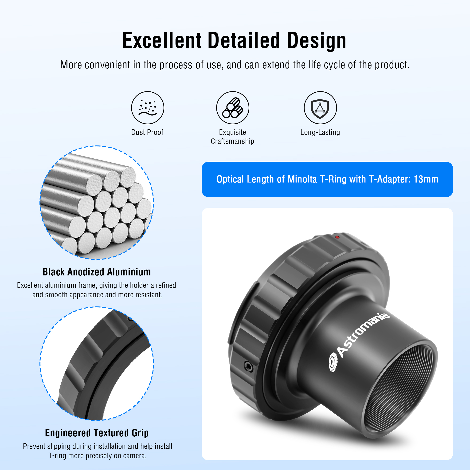 Astromania T-Adapter 1.25 Inches to M42 T-Mount & T2 T Ring Kit Compatible for Minolta SLR/DSLR Cameras with AF Bayonet, Metal Telescope Photo Camera DSLR Adapter Accessories for Astrophotography