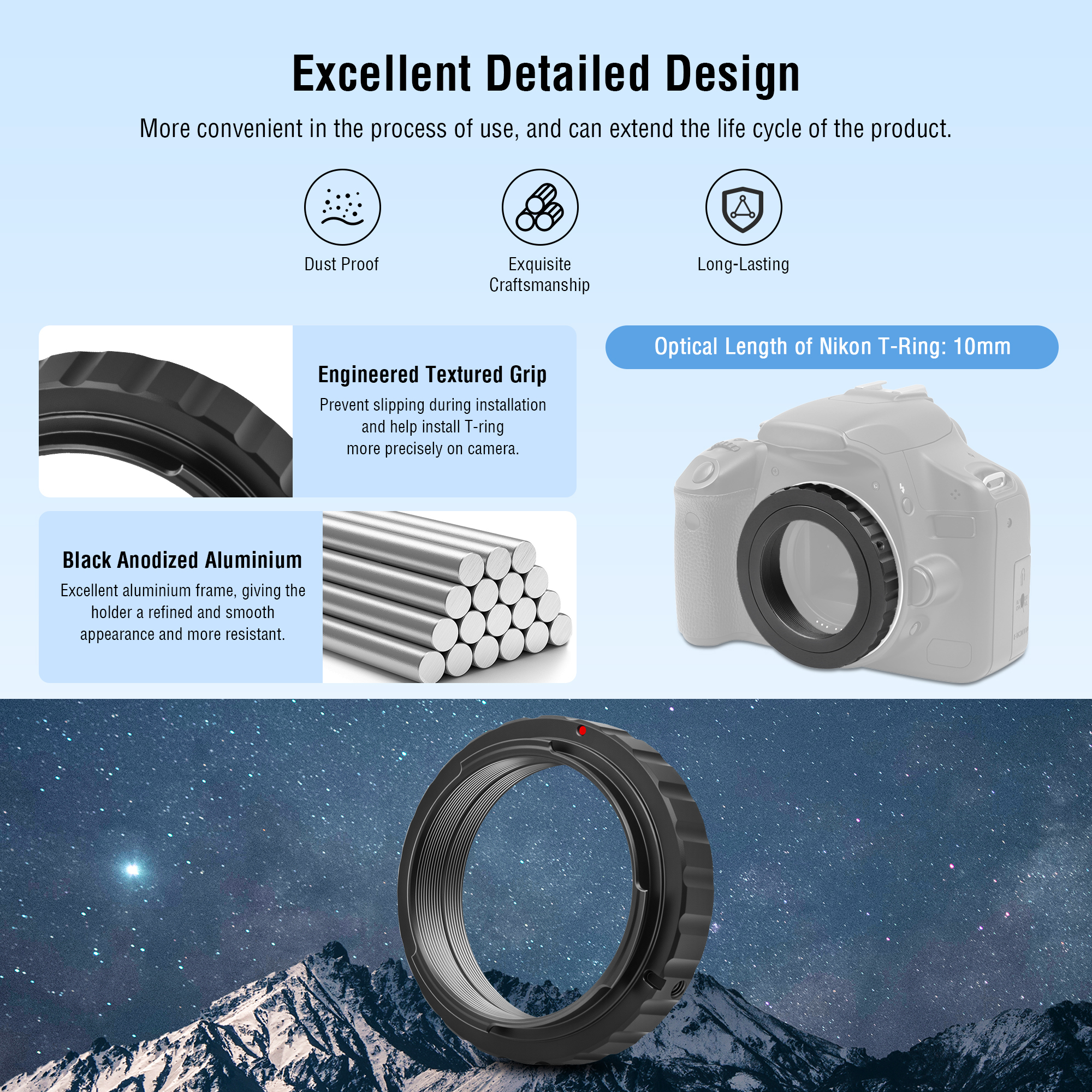 Astromania Metal T-ring Adapter for Nikon DSLR/SLR (Fits all Nikon DSLR/SLR Cameras)