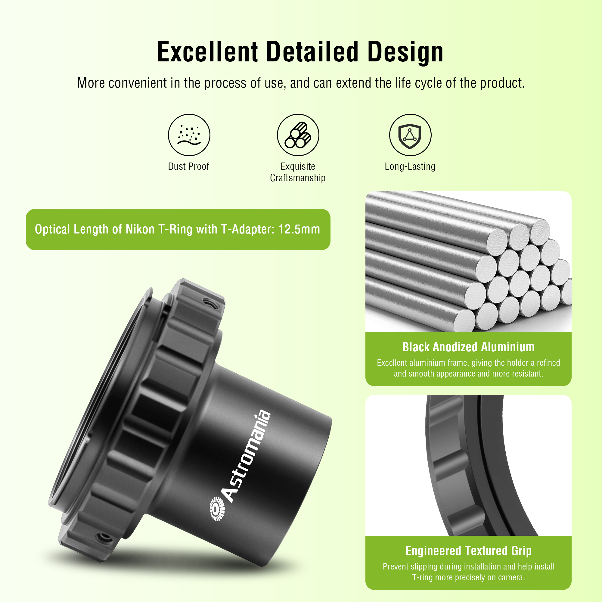 Astromania T2 T Ring and M42 T-Mount Telescope Camera Adapter, T-Ring for Nikon SLR/DSLR Camera with F-Bayonet & T Adapter 1.25 inches Astrophotography Telescope Accessory Fit for Astronomy Telescopes