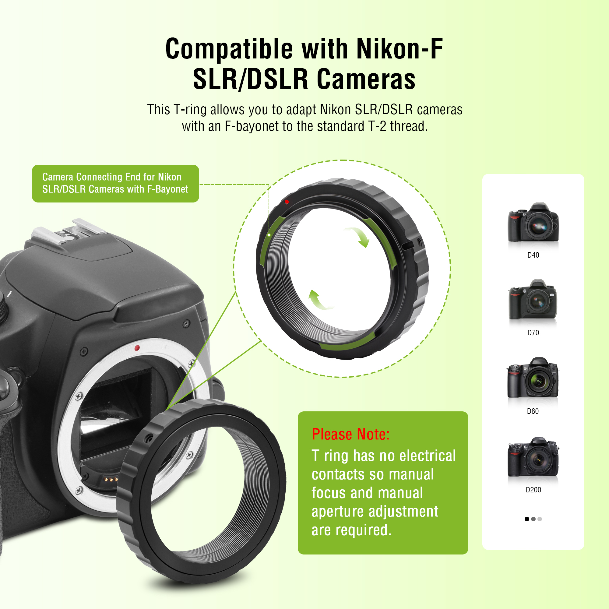 Astromania T2 T Ring and M42 T-Mount Telescope Camera Adapter, T-Ring for Nikon SLR/DSLR Camera with F-Bayonet & T Adapter 1.25 inches Astrophotography Telescope Accessory Fit for Astronomy Telescopes
