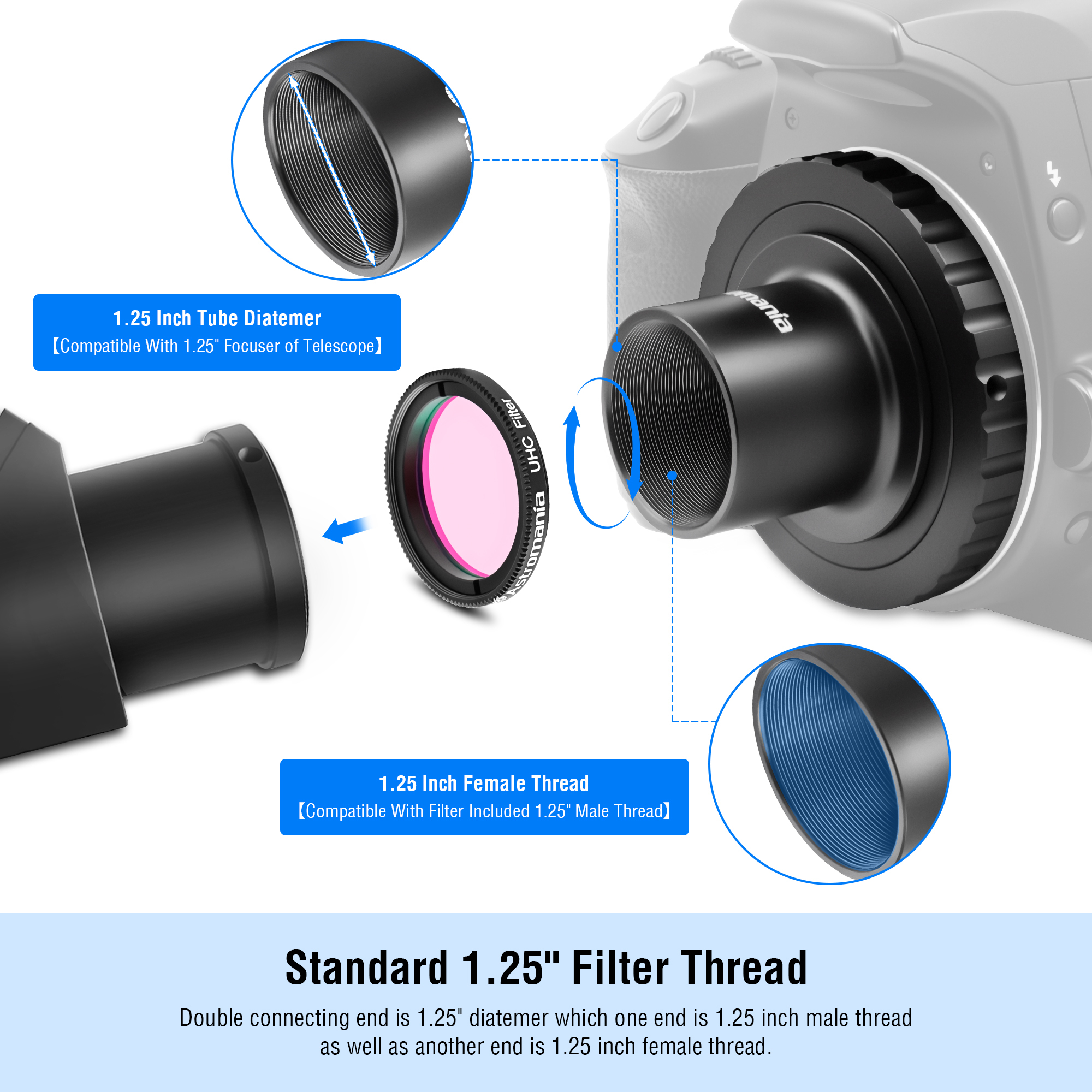 Astromania T-Adapter 1.25 Inches to M42 T-Mount & T2 T Ring Kit Compatible for Minolta SLR/DSLR Cameras with AF Bayonet, Metal Telescope Photo Camera DSLR Adapter Accessories for Astrophotography
