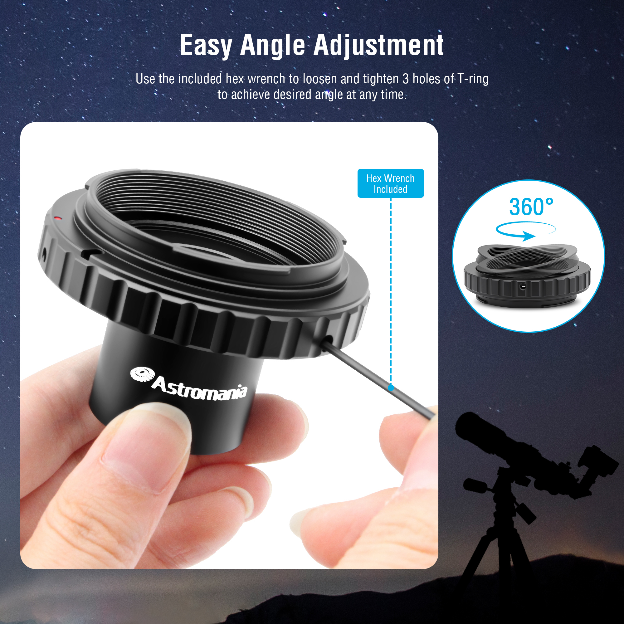 Astromania Telescope Camera Adapter, T2 T Ring and T Adapter M42x0.75 Male Thread to 1.25 Inches Telescope Photo Adapter, T-Mount Telescope Astrophotography Accessories for Canon EOS SLR/DSLR Camera