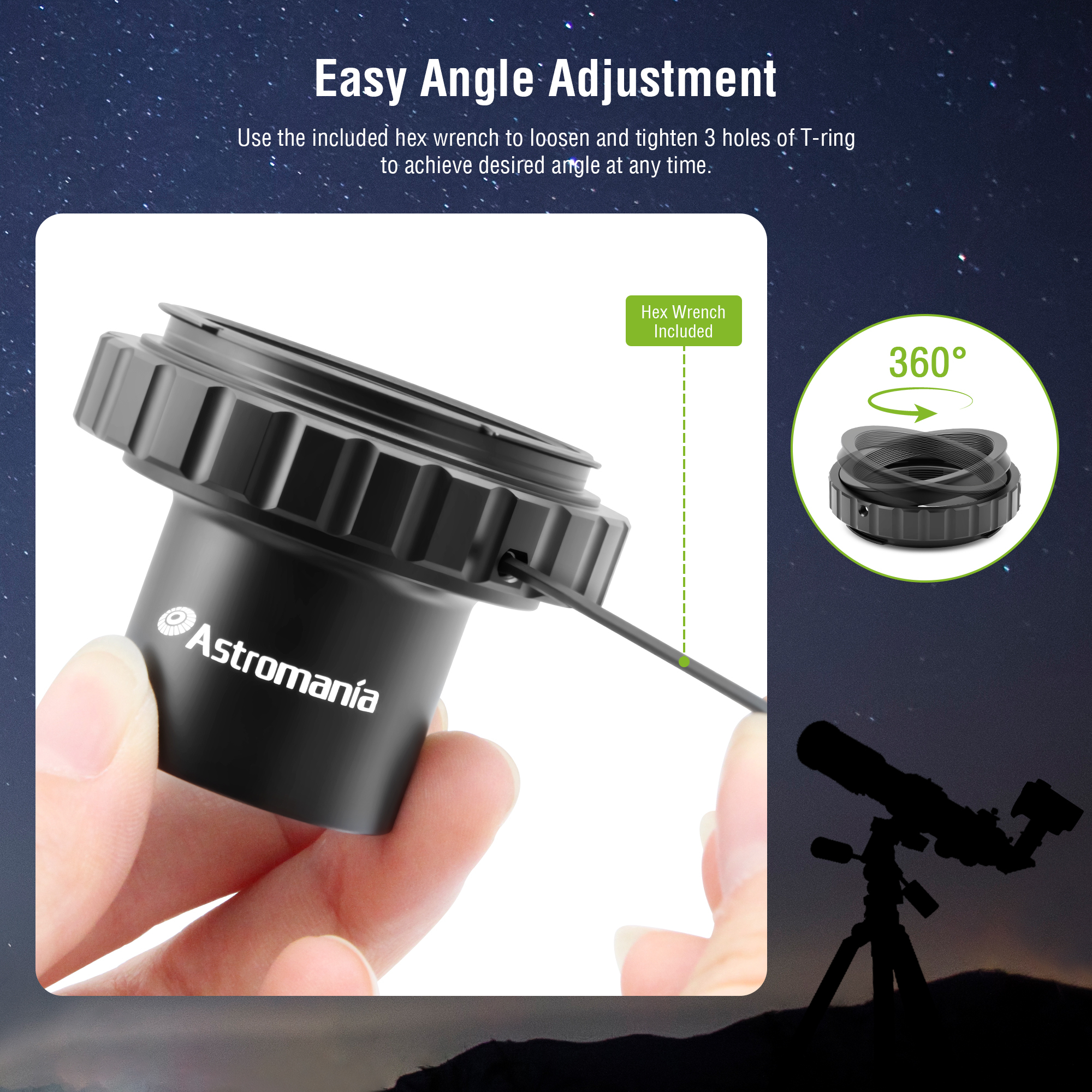 Astromania T2 T Ring and M42 T-Mount Telescope Camera Adapter, T-Ring for Nikon SLR/DSLR Camera with F-Bayonet & T Adapter 1.25 inches Astrophotography Telescope Accessory Fit for Astronomy Telescopes