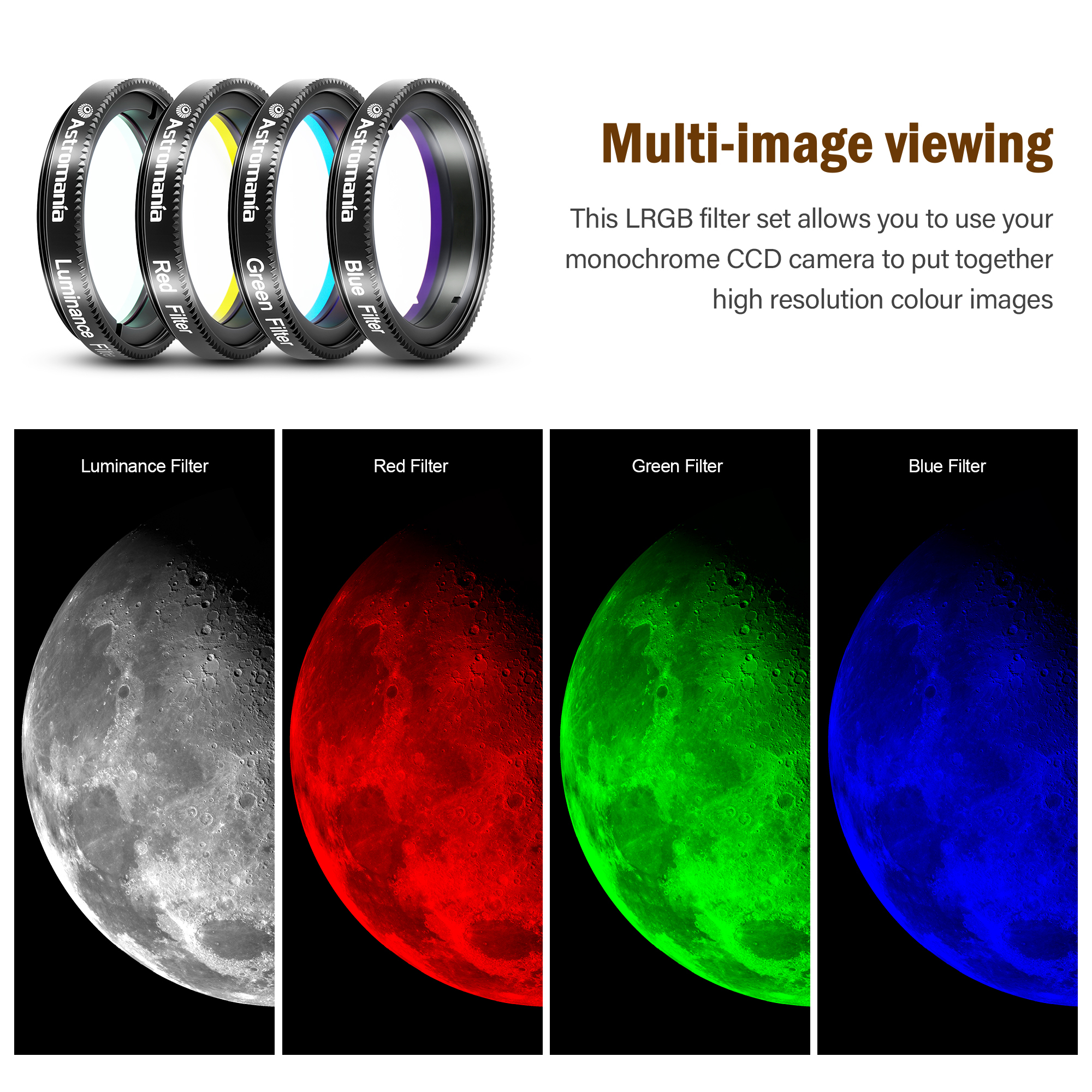 Astromania Deluxe Telescope LRGB 1.25 Inch Filter Set - Give Stunning Astrophotographic Results
