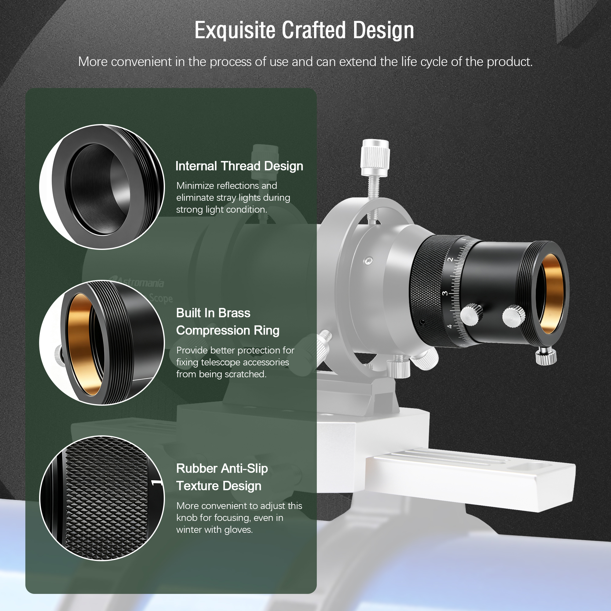 Astromania 1.25" High Precision Double Helical Focuser with 0.05mm scale for Telescope Lenses/Finder & Guidescope