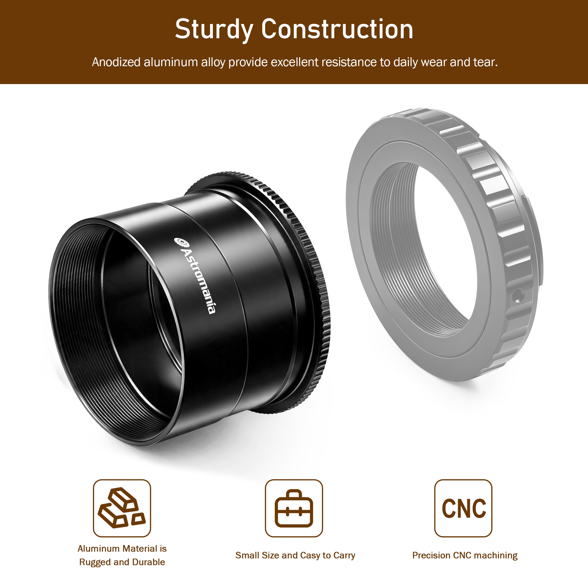 Astromania 2 Inch T2 Focal Telescope Camera Adapter Ⅱ for SLR/DSLR Cameras More Convenient with Groove Design to Simply Attach Camera to Telescope, Metal M42 T Mount Astronomy Adapter for Photography