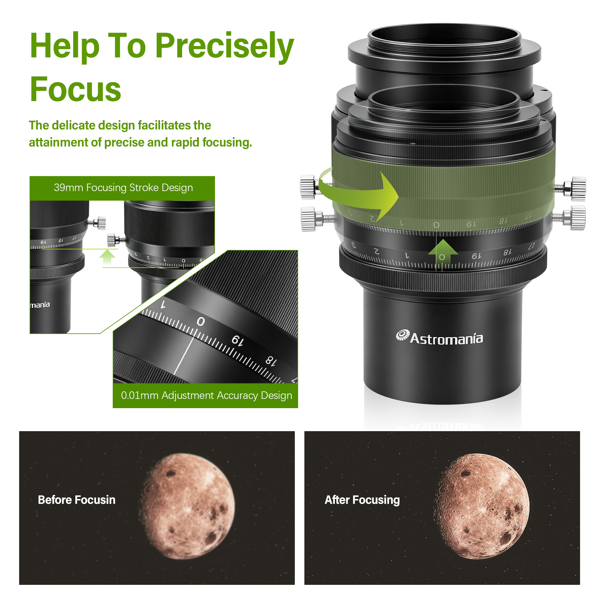Astromania 2" Helical Micro Focuser with M48-thread and 0.1mm Scale for Telescope - sharper planets in any telescope