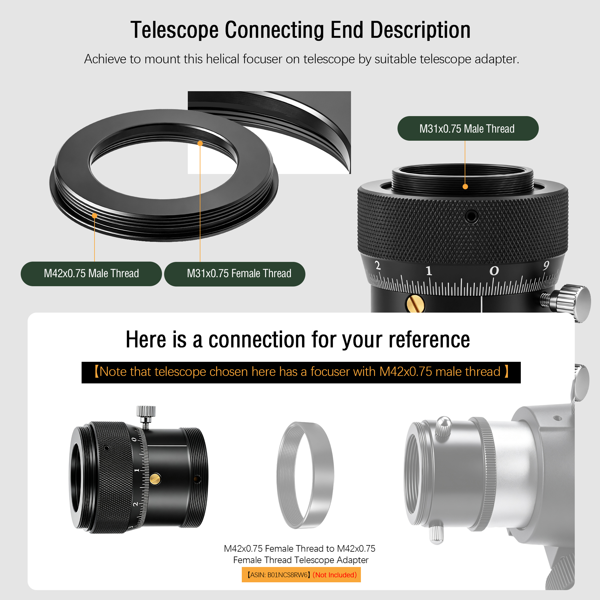 Astromania 1.25" High Precision Double Helical Focuser with 0.05mm scale for Telescope Lenses/Finder & Guidescope