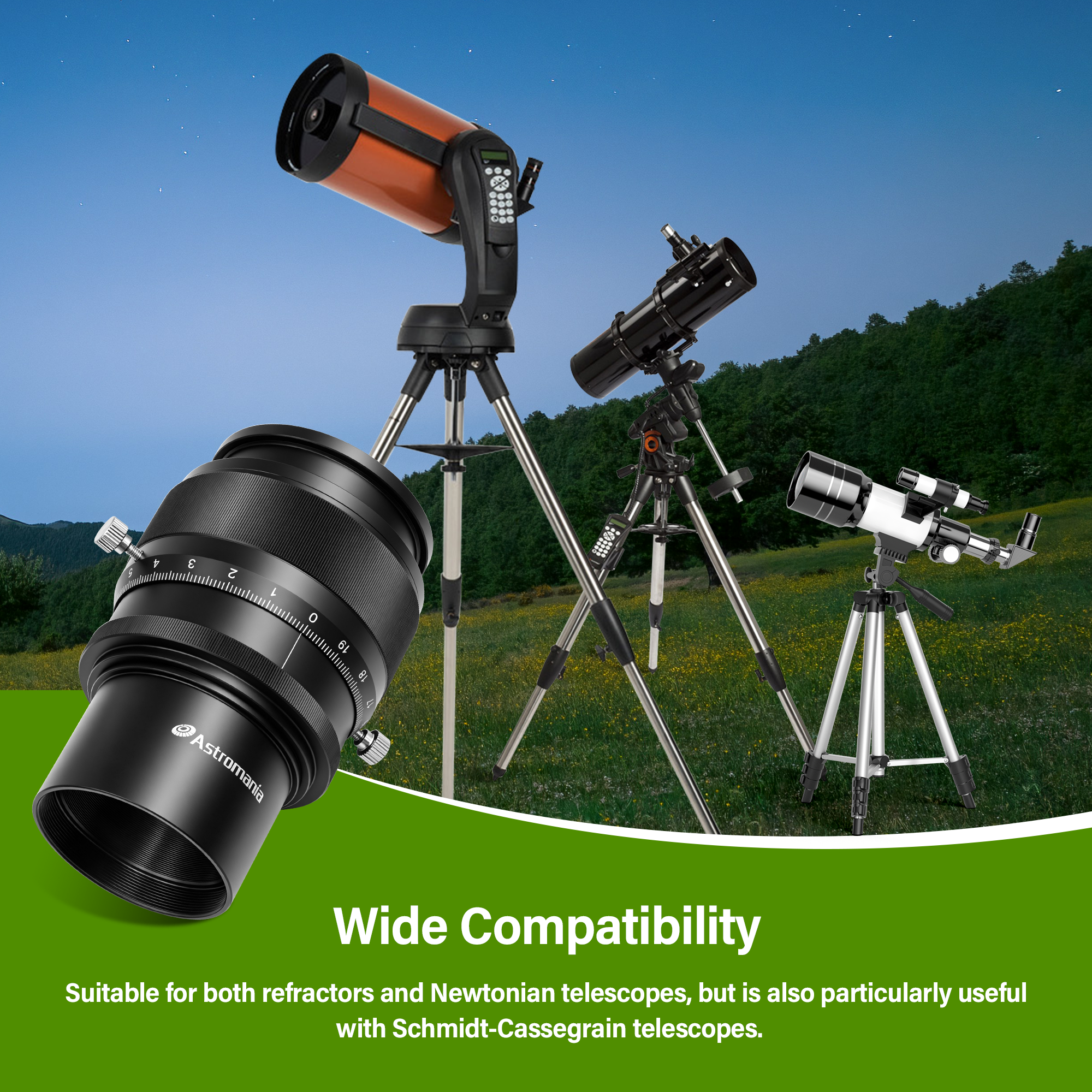 Astromania 2" Helical Micro Focuser with M48-thread and 0.1mm Scale for Telescope - sharper planets in any telescope