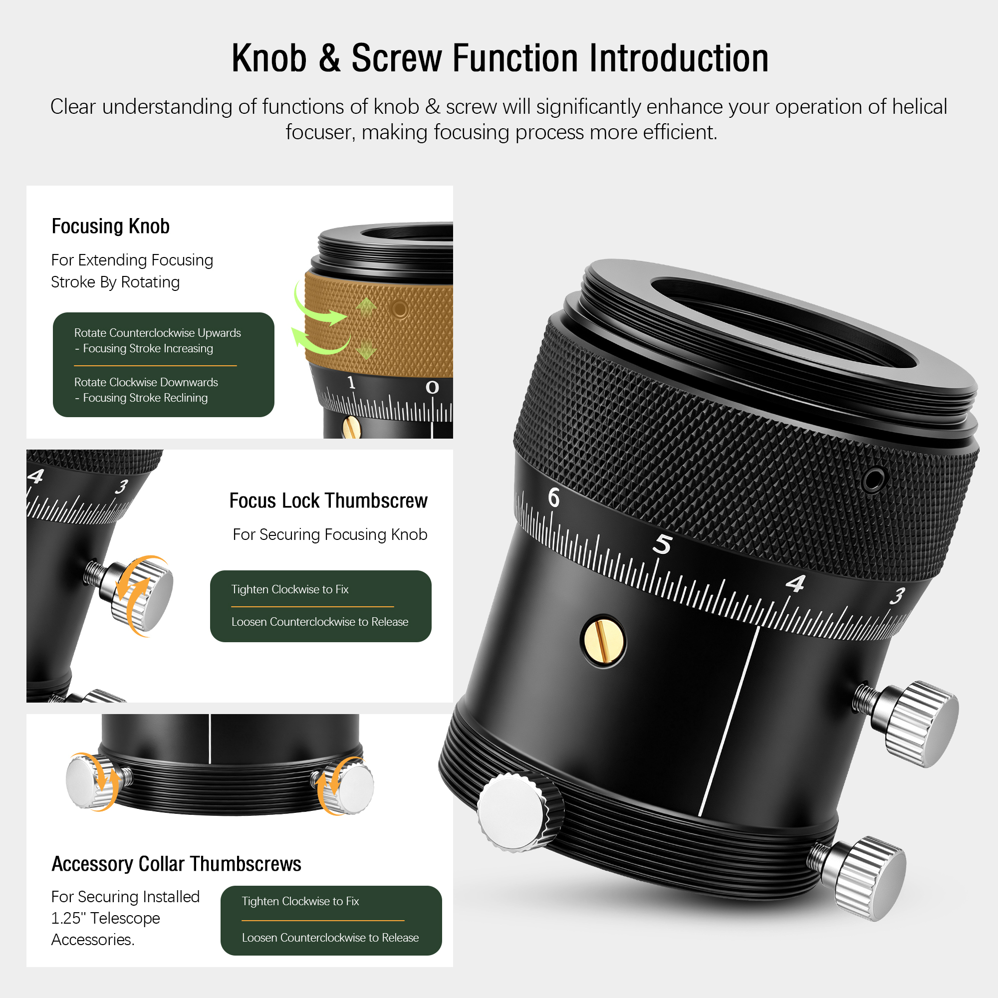Astromania 1.25" High Precision Double Helical Focuser with 0.05mm scale for Telescope Lenses/Finder & Guidescope