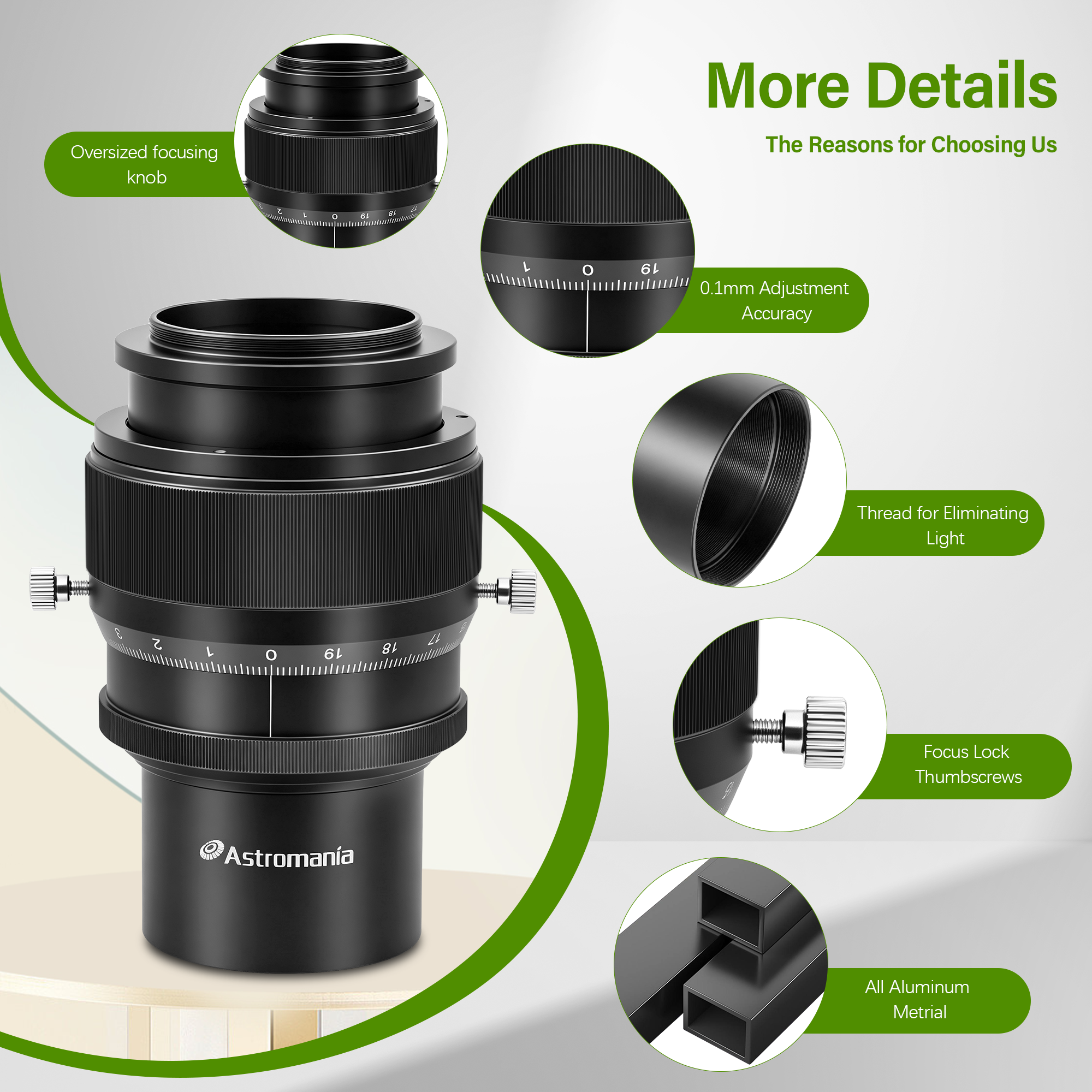 Astromania 2" Helical Micro Focuser with M48-thread and 0.1mm Scale for Telescope - sharper planets in any telescope