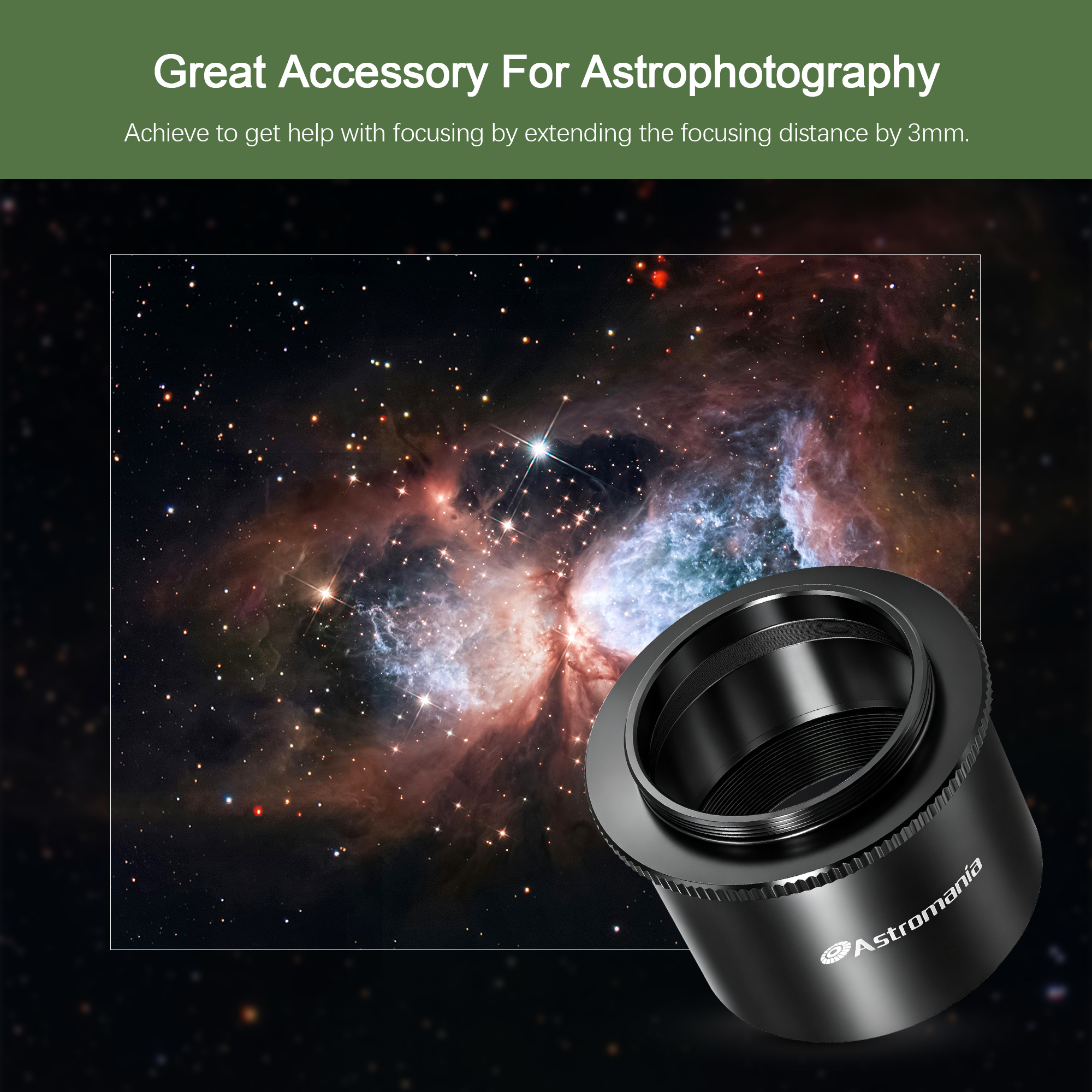 Astromania 2" T2 Focal Telescope Camera Adapter for SLR/DSLR Cameras Metal Telescope Camera Astrophotography Accessory Simply Attach Camera to Telescope M42 T Mount Adapter Compatible for Canon Nikon