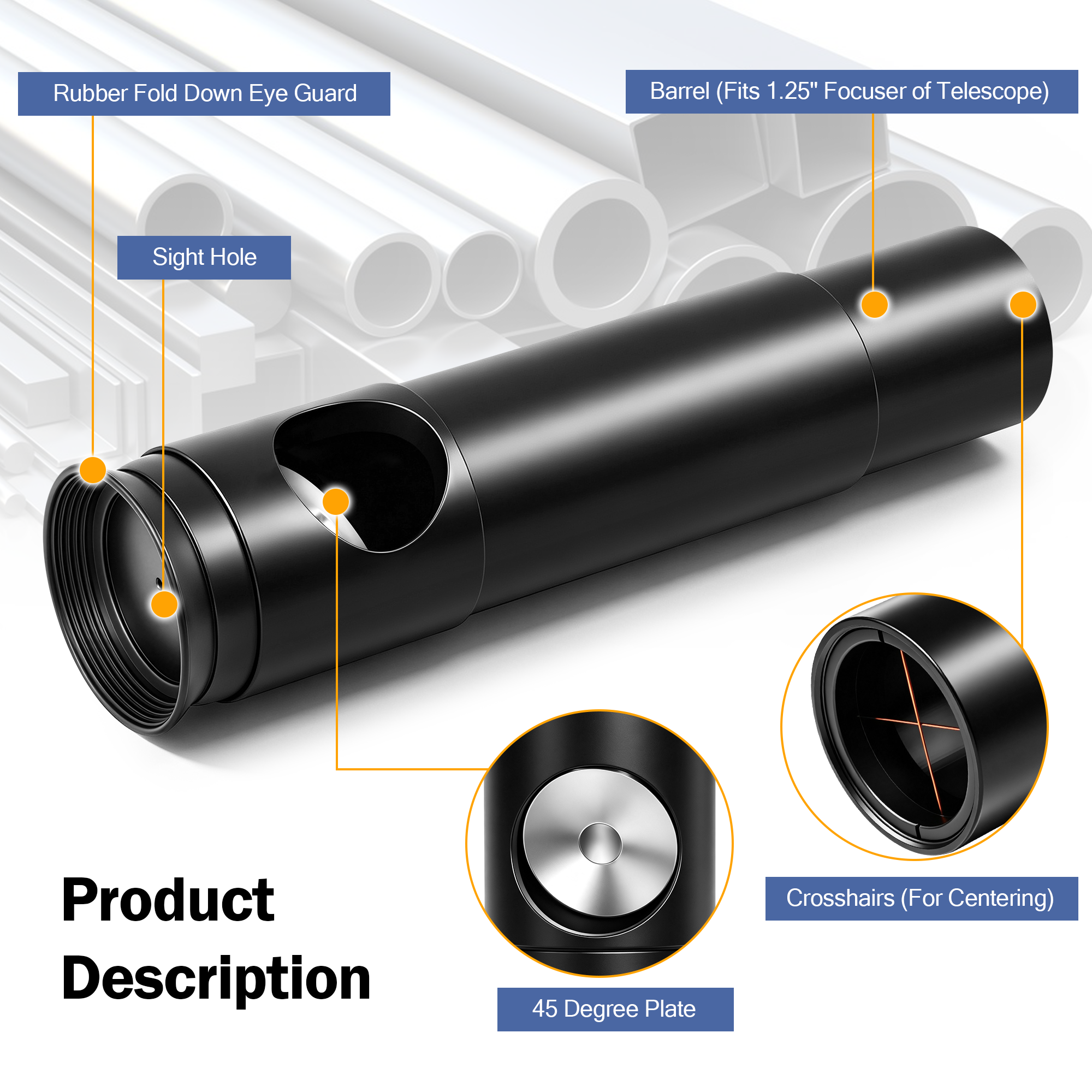 Astromania 1.25Inch Metal Collimating Cheshire Eyepiece without Laser for Newtonian Reflector Telescope - Long Version