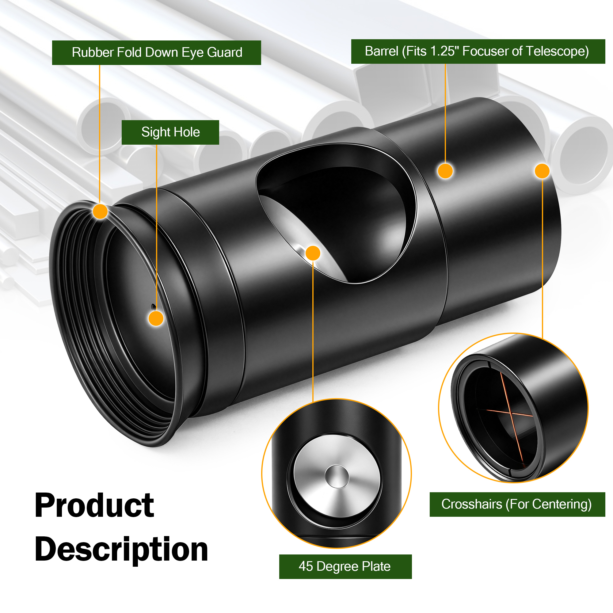 Astromania 1.25Inch Metal Collimating Cheshire Eyepiece without Laser for Newtonian Reflector Telescope - Short Version