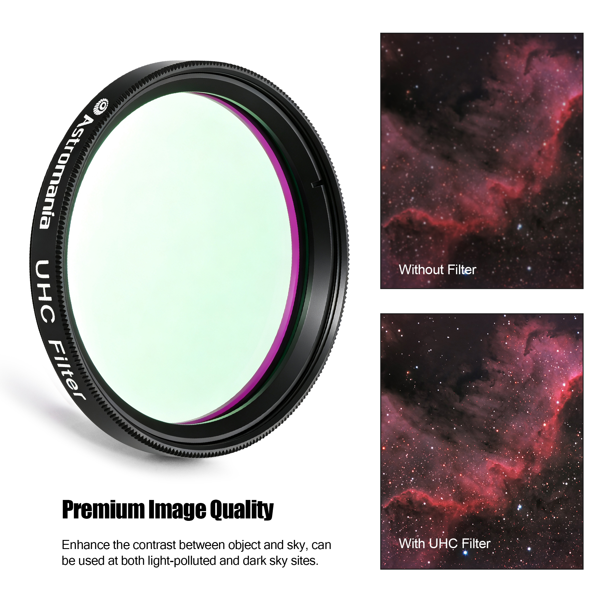 Astromania Telescope UHC Filter 2 Inch, Telescope Filter Improve Image Contrast Reduces Light Pollution, Telescope Accessories Nebula Filter for Superb Views of Orion, Swan and Other Extended Nebulae