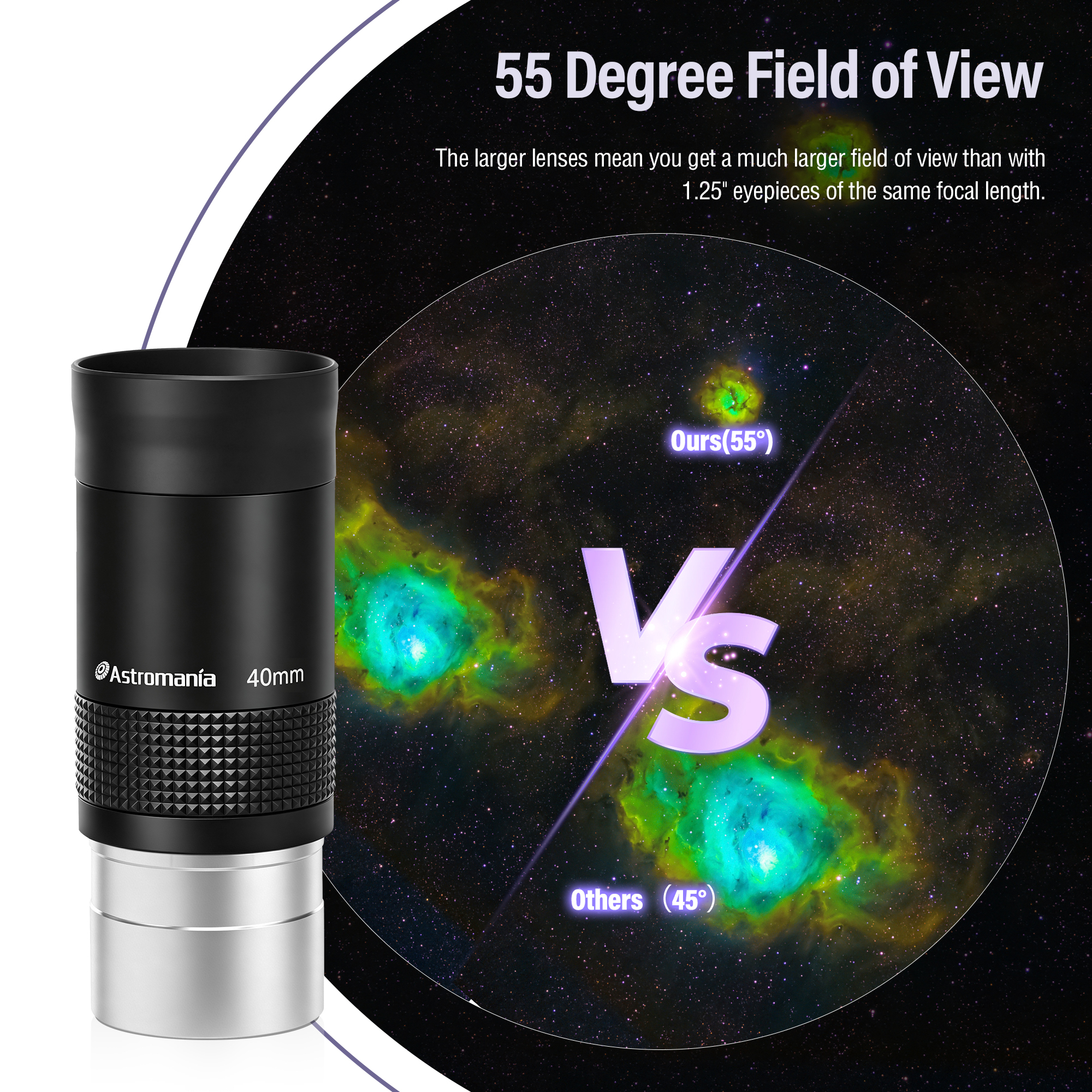 Astromania Eyepiece 2 Inch Telescope Lense 40mm, Telescope Kellner Eyepiece Wide Angle 55 Degree for Astronomical Observation, Telescope Accessories with Filter Thread & Fully Multi-Coated Lense