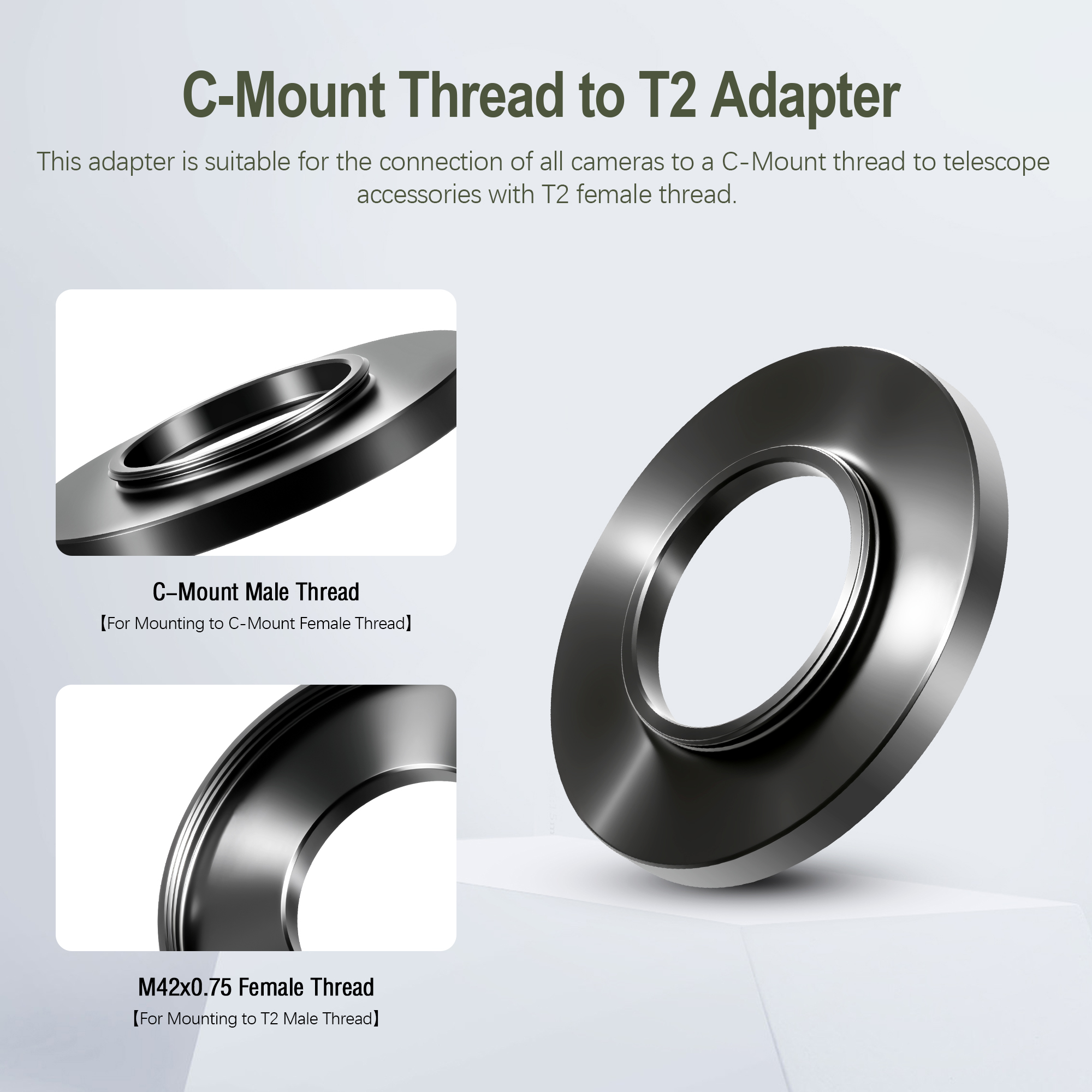 Astromania T2 female thread to C-mount camera adapter,4mm-can easily convert T2 mount port or T2 mount microscope trinocular phototube to C-mount type