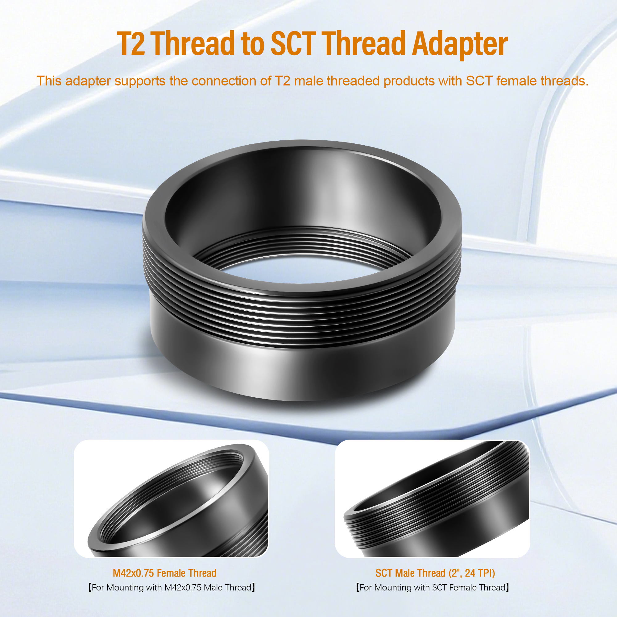 Astromania M42X0.75 female to SCT male thread (2", 24 TPI) Telescope Adapter