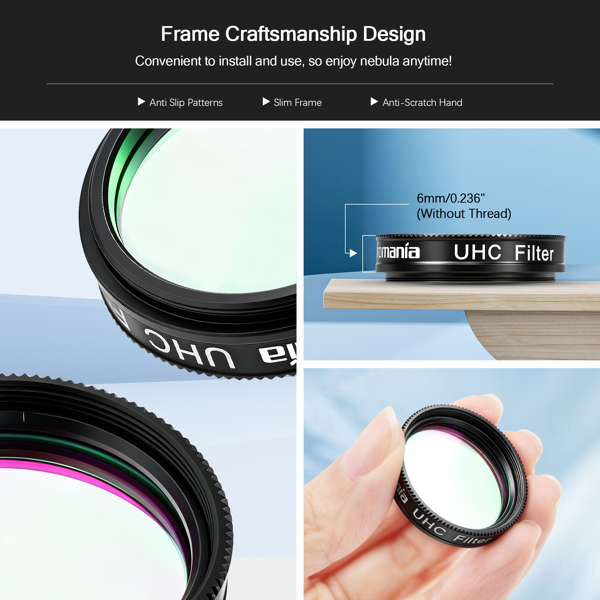 Astromania Telescope UHC Filter 1.25 Inch, Telescope Filter Improve Image Contrast Reduces Light Pollution, Telescope Accessories Nebula Filter for Superb Views of Orion, Swan and Other Extended Nebulae