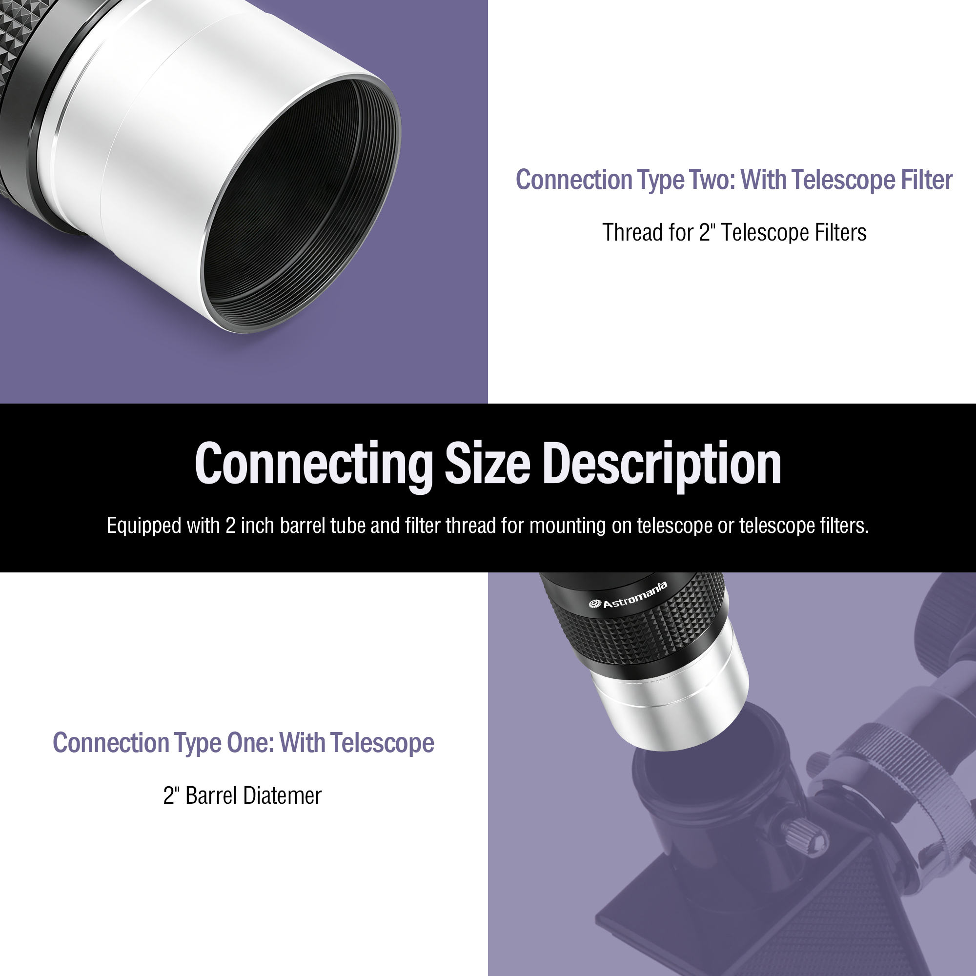 Astromania Telescope Eyepiece 2 inch, Kellner Wide Angle Eyepiece 55 Degree 26mm Telescope Lense, Fully Multi-Coated Eyepiece Telescope Accessory with Filter Thread for Astronomical Observation